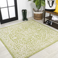 Jonathan Y Smb104D-5Sq Malta Bohemian Medallion Textured Weave Indoor Outdoor Area Rug, Coastal Traditional Transitional Easy Cleaning,Bedroom,Kitchen,Backyard,Patio,Non Shedding 5' Square,Green/Cream