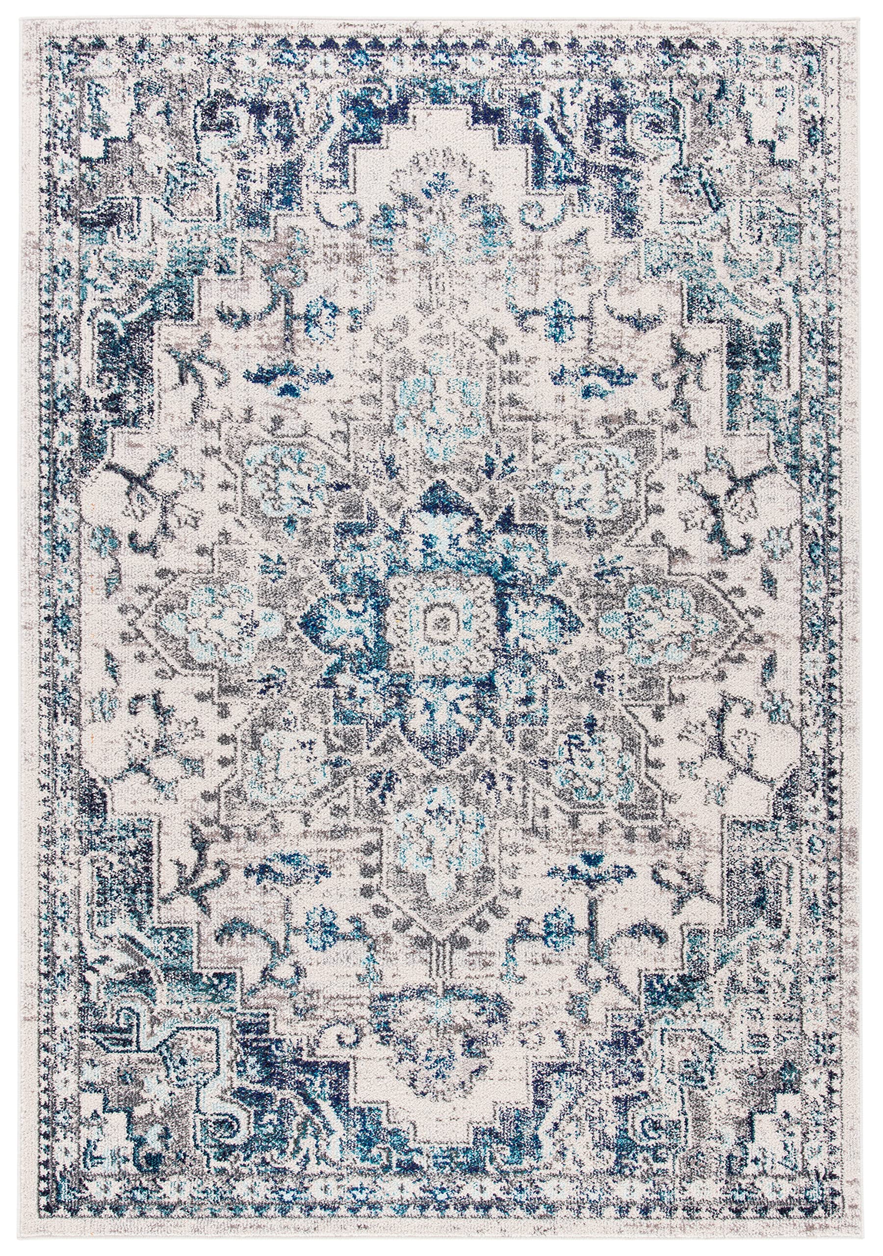 SAFAVIEH Madison Collection Accent Rug - 22 x 4, Ivory & Grey, Medallion Distressed Design, Non-Shedding & Easy Care, Ideal fo