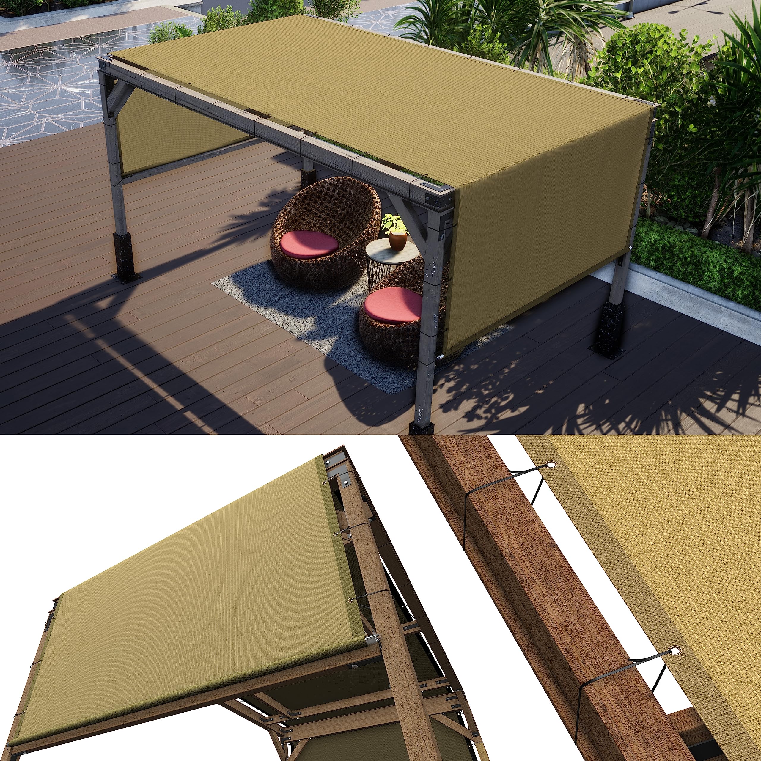 Colourtree 8' W X 9' L Sand Beige Pergola Sun Shade Canopy Replacement Cover Upf50, Commercial Grade 260 Gsm Cloth For Outdoor P