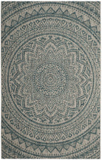 Safavieh Courtyard Collection 48' X 68.4' Grey / Teal Cy8734 Indoor/ Outdoor Patio Backyard Mudroom Accent Rug