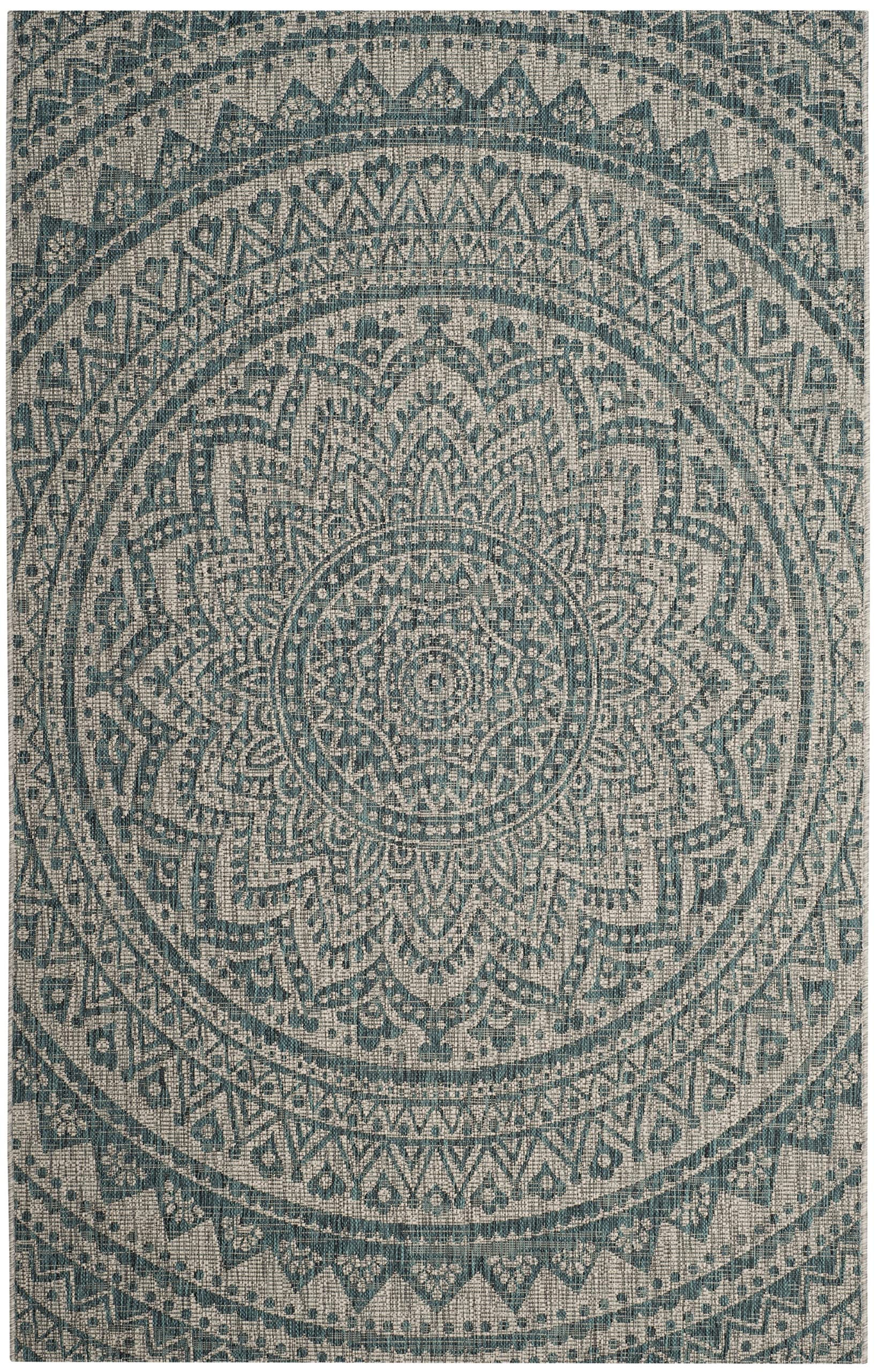 Safavieh Courtyard Collection 48' X 68.4' Grey / Teal Cy8734 Indoor/ Outdoor Patio Backyard Mudroom Accent Rug