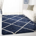 SAFAVIEH Hudson Shag Collection Area Rug - 53 x 76, Navy & Ivory, Modern Trellis Design, Non-Shedding & Easy Care, 2-inch Thic