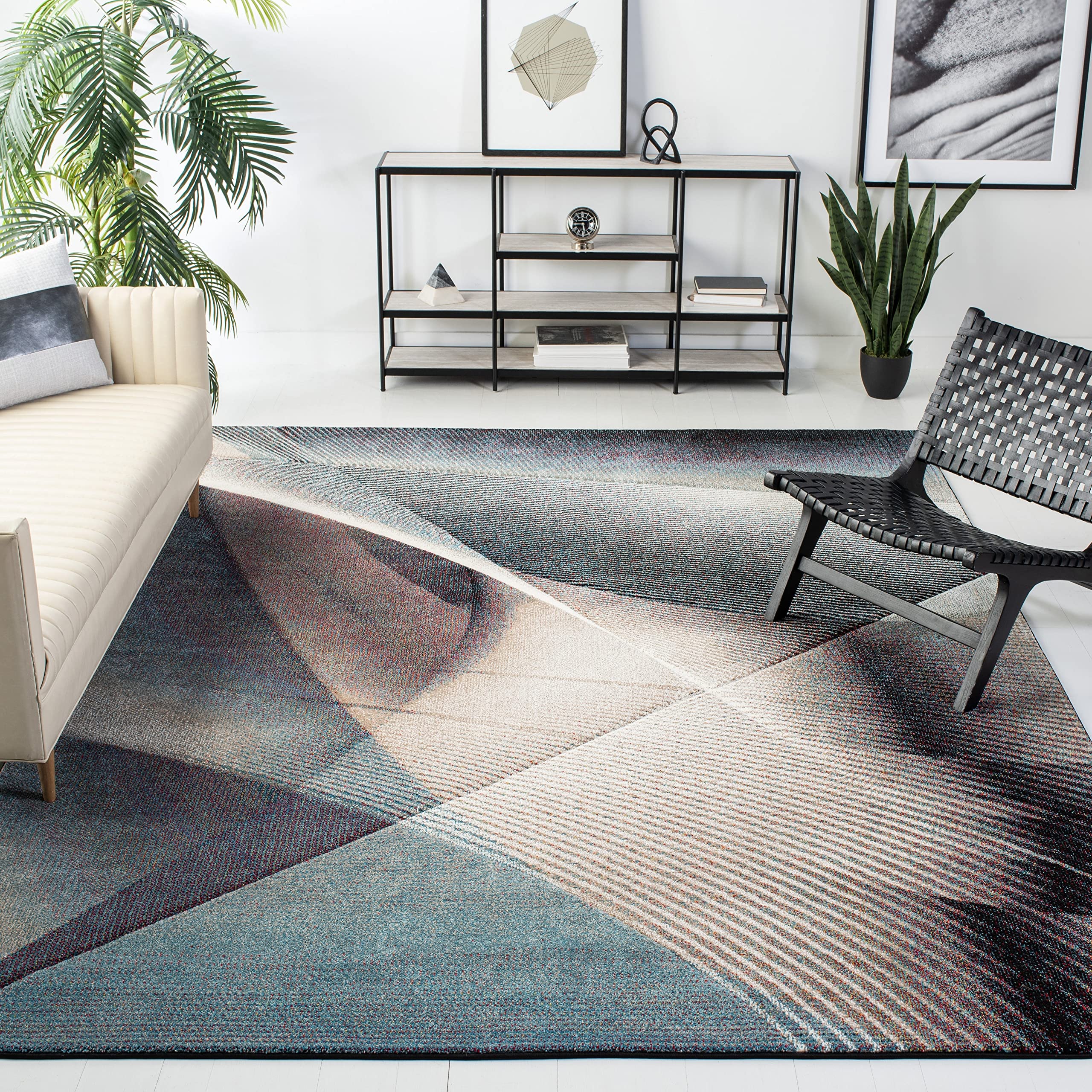 Safavieh Hollywood Collection Runner Rug - 2'3'' X 10', Grey & Teal, Mid-Century Modern Design, Non-Shedding & Easy Care, Ideal