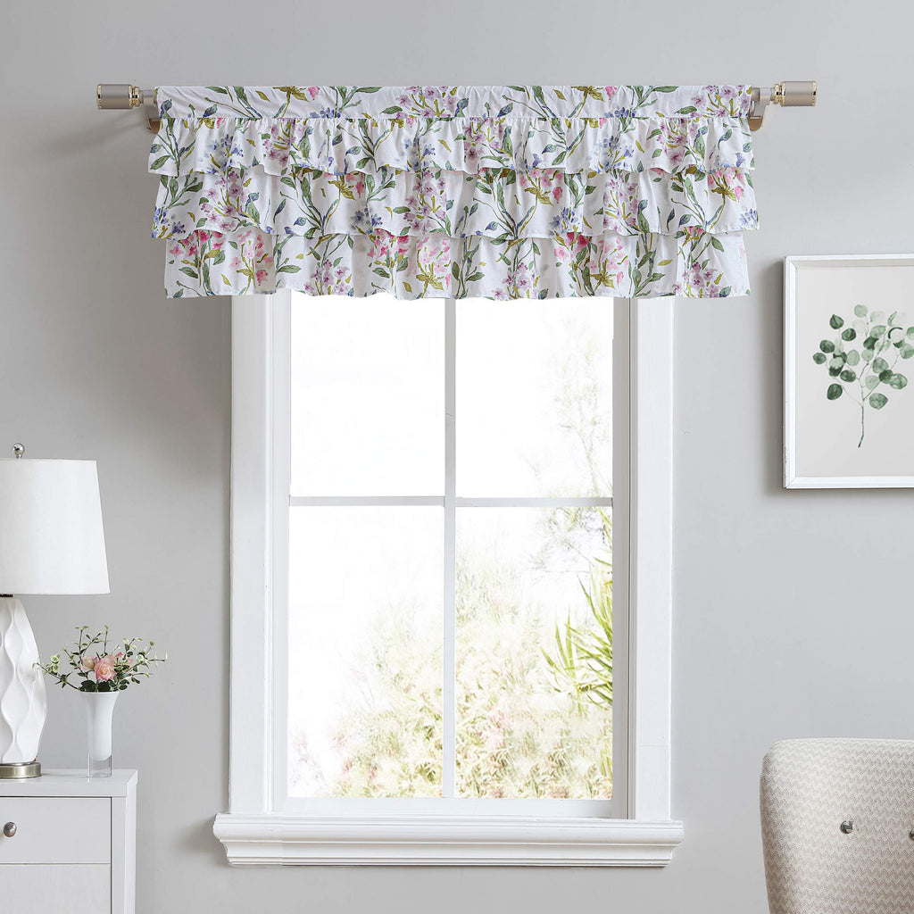 Laura Ashley - Valance, Cotton Rod Pocket Top Window Treatment, Chic Home Decor (Meadow Breeze, 18' X 50')
