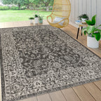 Jonathan Y Smb103C-8 Palazzo Vine And Border Textured Weave Indoor Outdoor Area Rug Coastal Bohemian Rustic Glam Easy Cleaning Bedroom Kitchen Backyard Patio Non Shedding, 8 X 10, Black/Gray