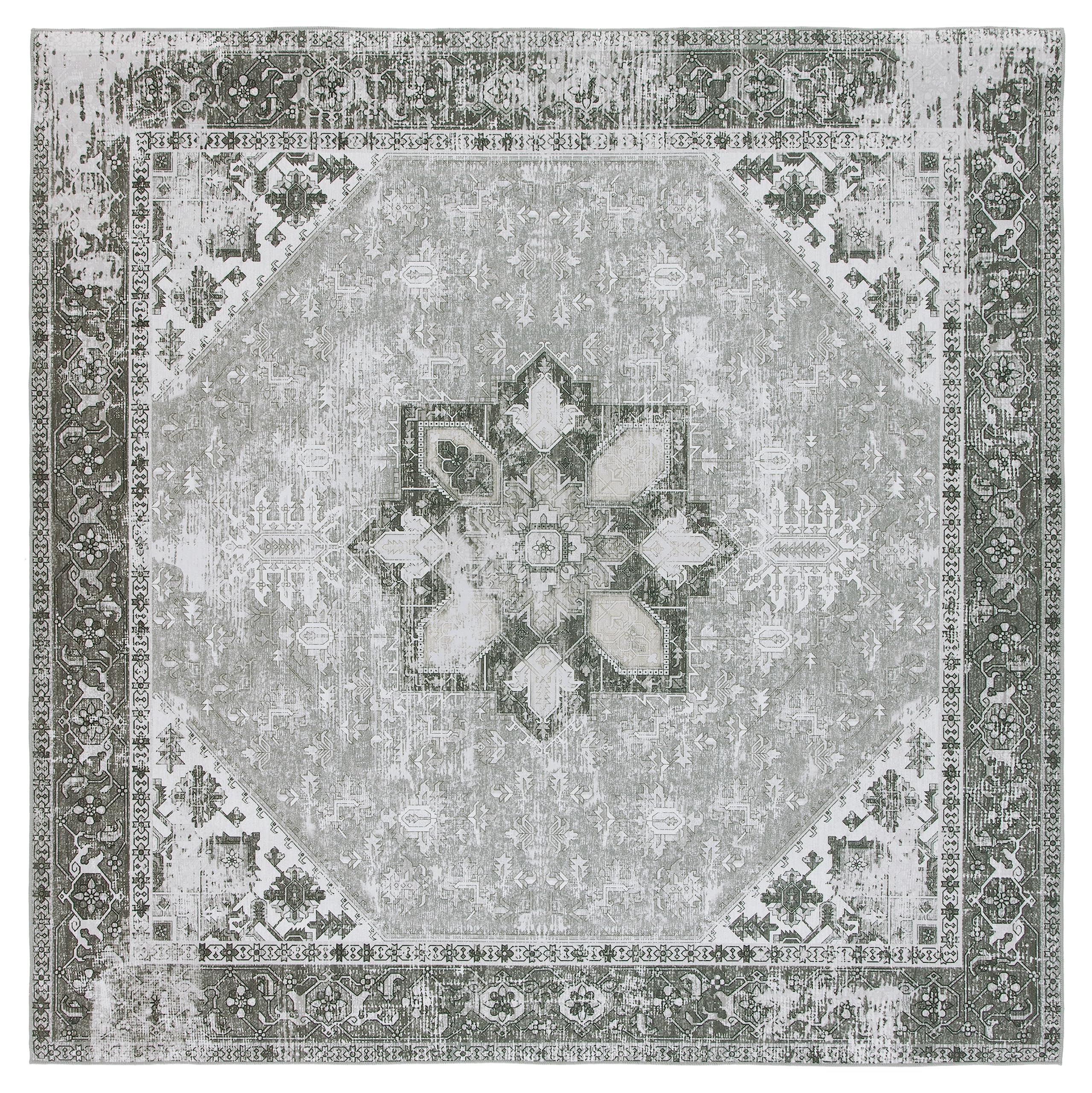 SAFAVIEH Tucson Collection Area Rug - 4 Square, Dark Sage & Ivory, Persian Design, Non-Shedding Machine Washable & Slip Resista