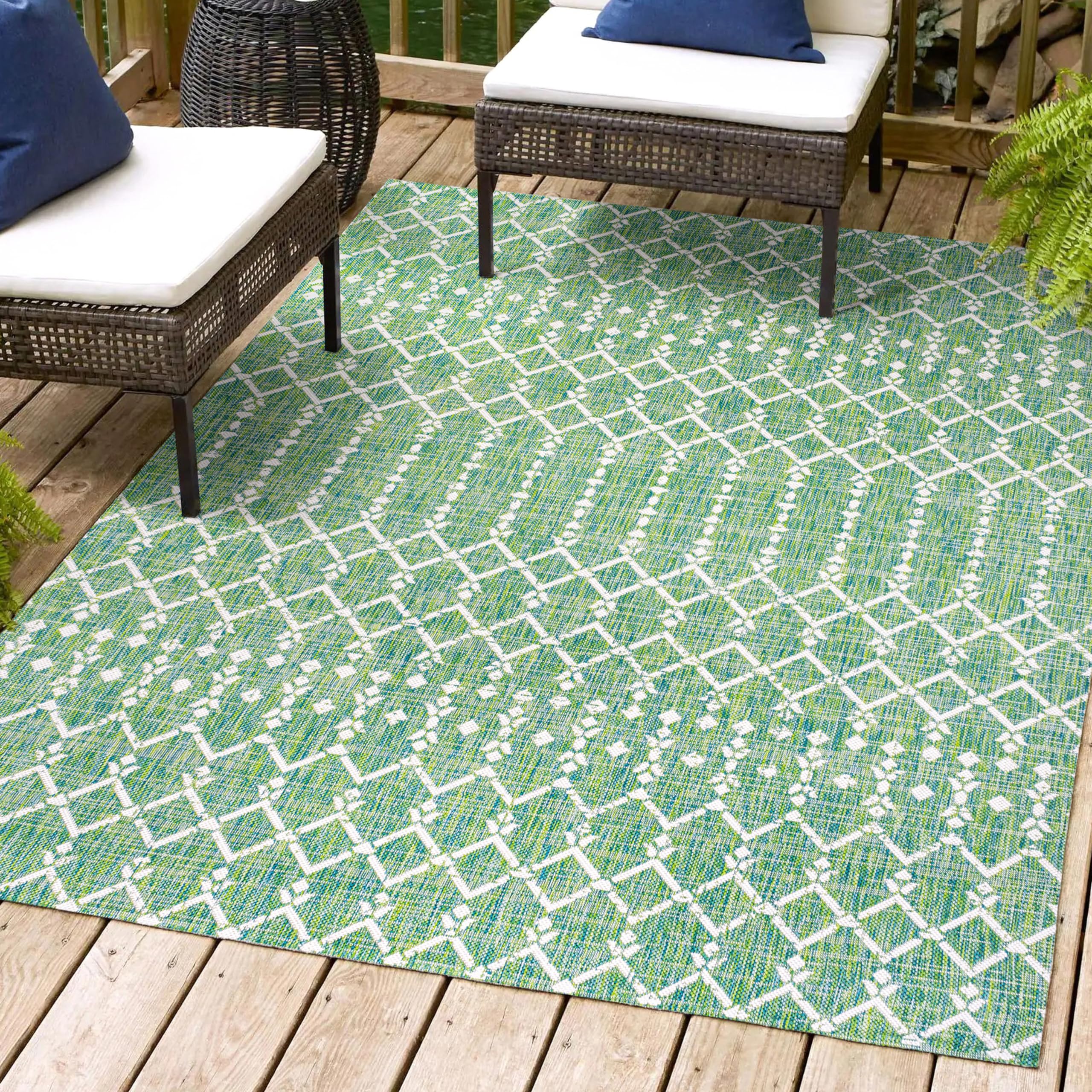 Jonathan Y Smb108L-8 Ourika Moroccan Geometric Textured Weave Indoor Outdoor Area-Rug, Bohemian Rustic Scandinavian Easy-Cleaning,Bedroom,Kitchen,Backyard,Patio,Non Shedding, 8 X 10, Green/Cream