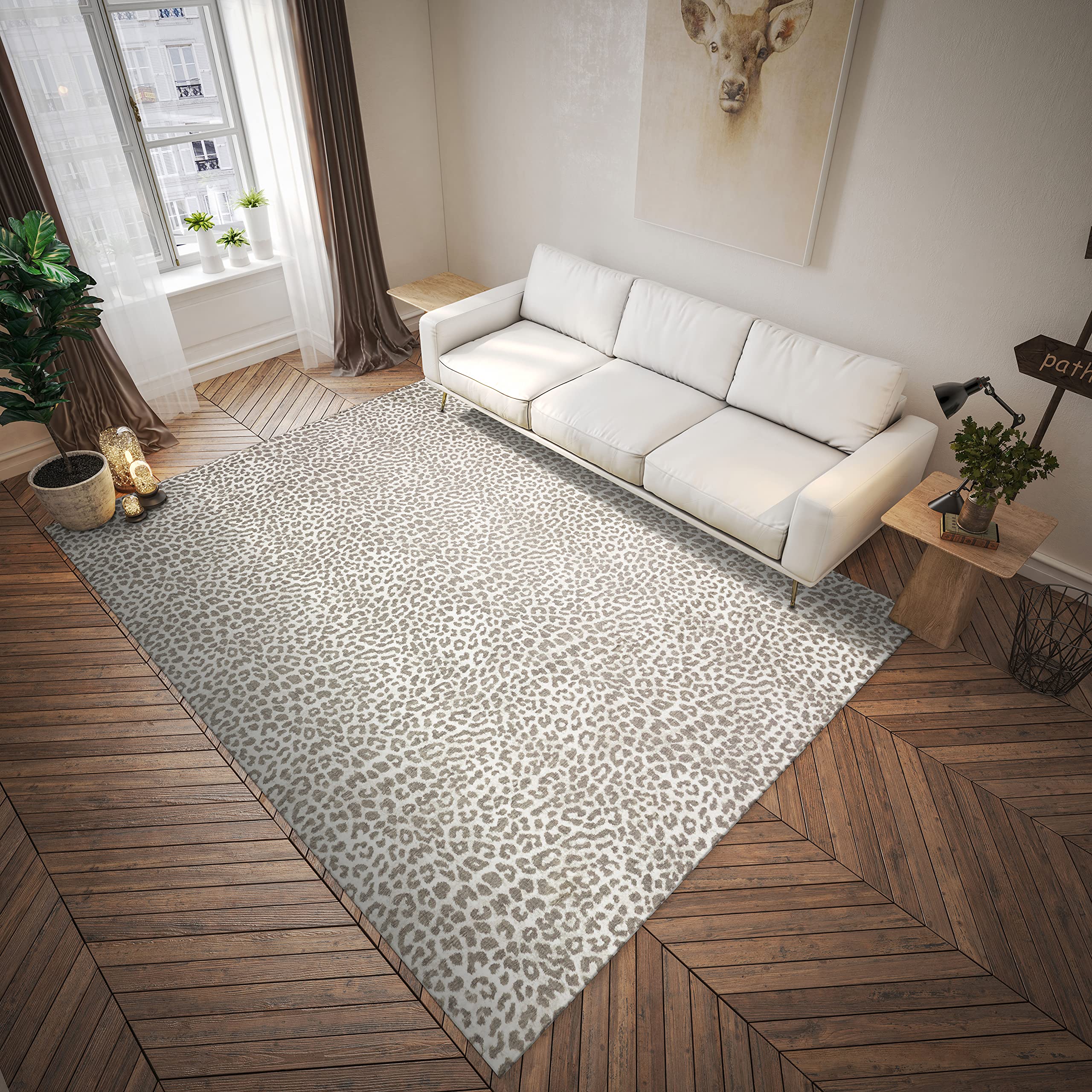 Dalyn Rugs Akina Leopard Animal Print Ak2 Faux Fur Stone 2'3" X 7'6"