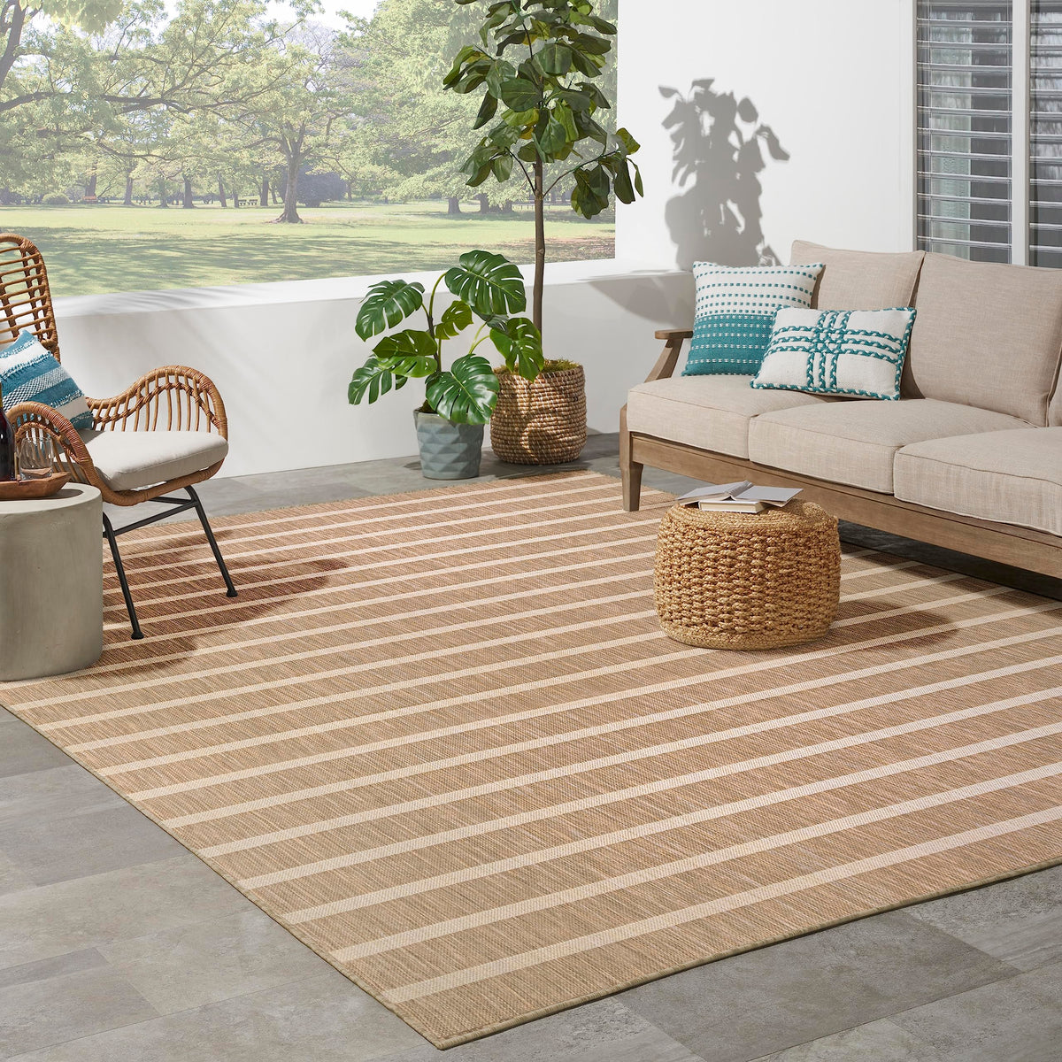 Nourison Positano Indoor/Outdoor Beige Ivory 8' X 10' Area Rug, Easy Cleaning, Non Shedding, Bed Room, Living Room, Dining Room,
