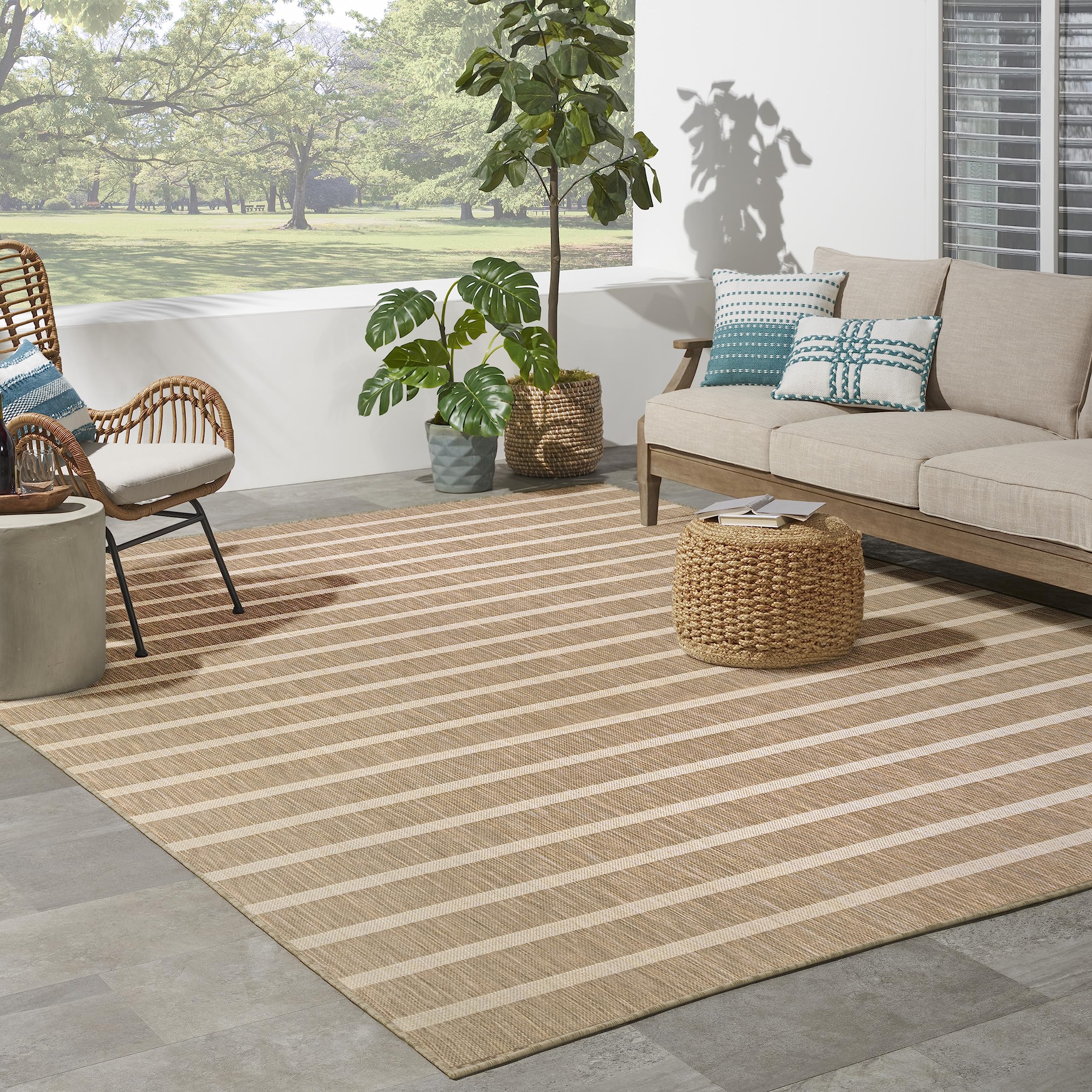 Nourison Positano Indoor/Outdoor Beige Ivory 8' X 10' Area Rug, Easy Cleaning, Non Shedding, Bed Room, Living Room, Dining Room,