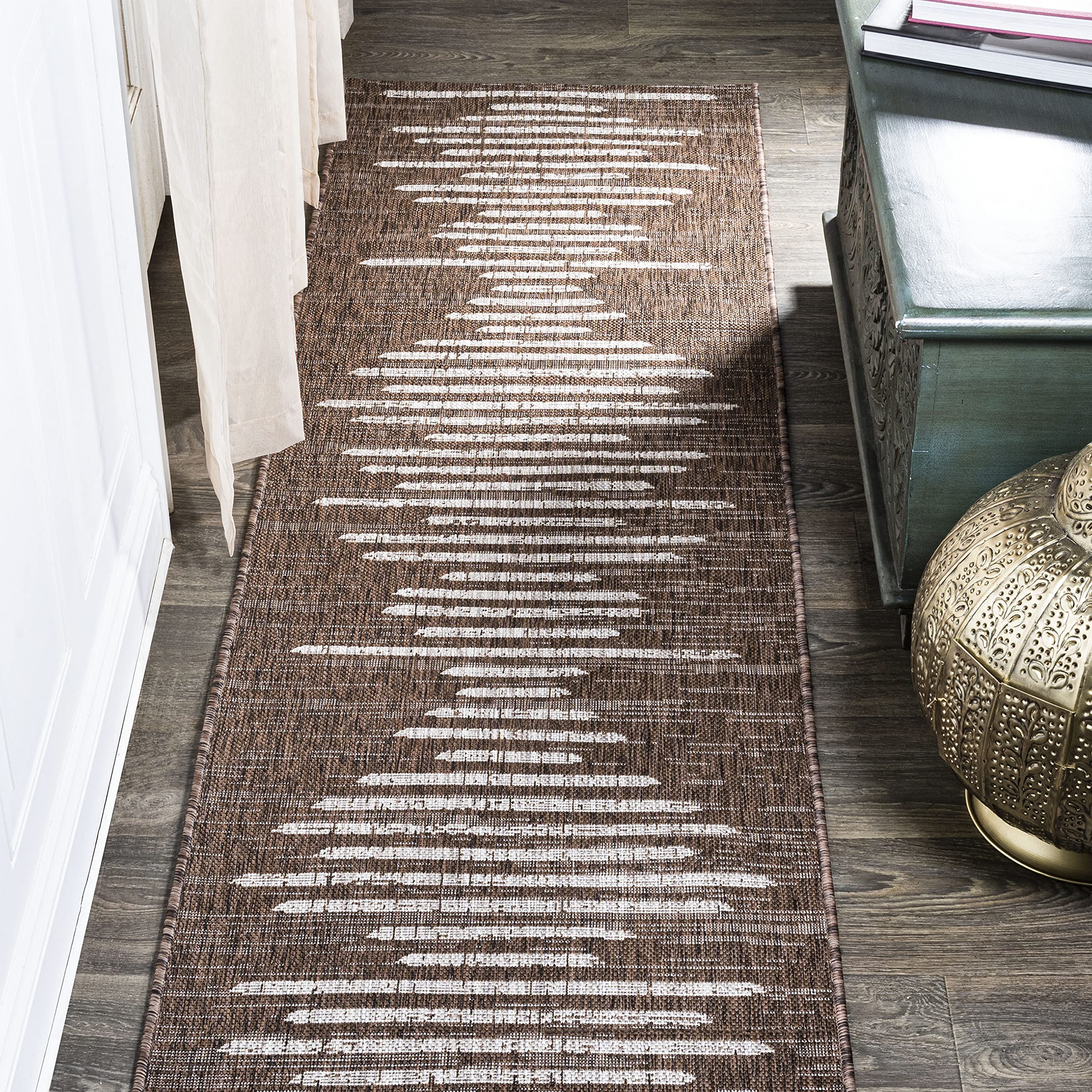 Jonathan Y Smb124B-210 Zolak Berber Stripe Geometric Indoor Outdoor Area Rug Bohemian Contemporary Easy Cleaning Bedroom Kitchen Backyard Patio Non Shedding, 2 X 10, Brown/Beige