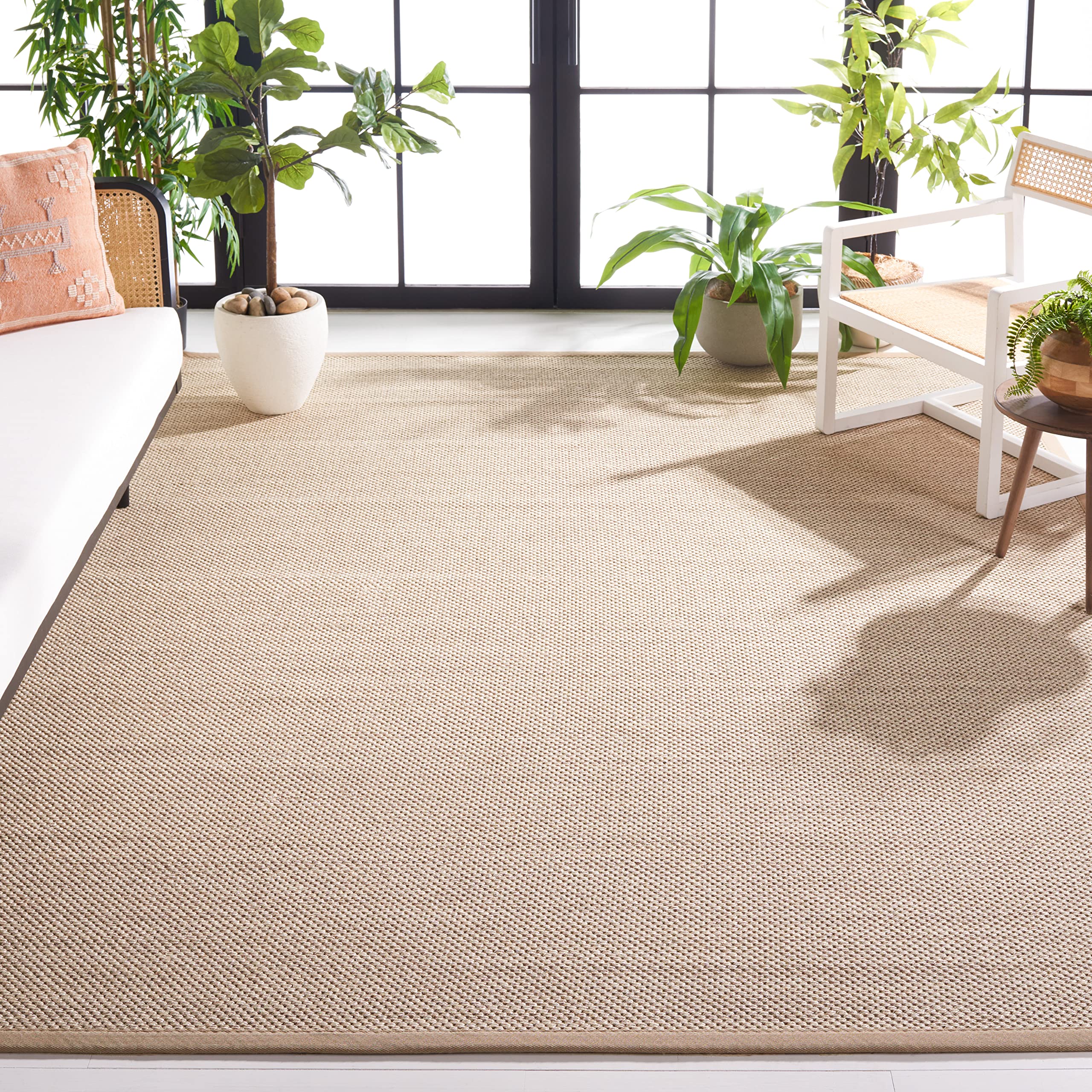 SAFAVIEH Natural Fiber Collection X-Large Area Rug - 11 x 15, Marble & Linen, Border Sisal Design, Easy Care, Ideal for High T