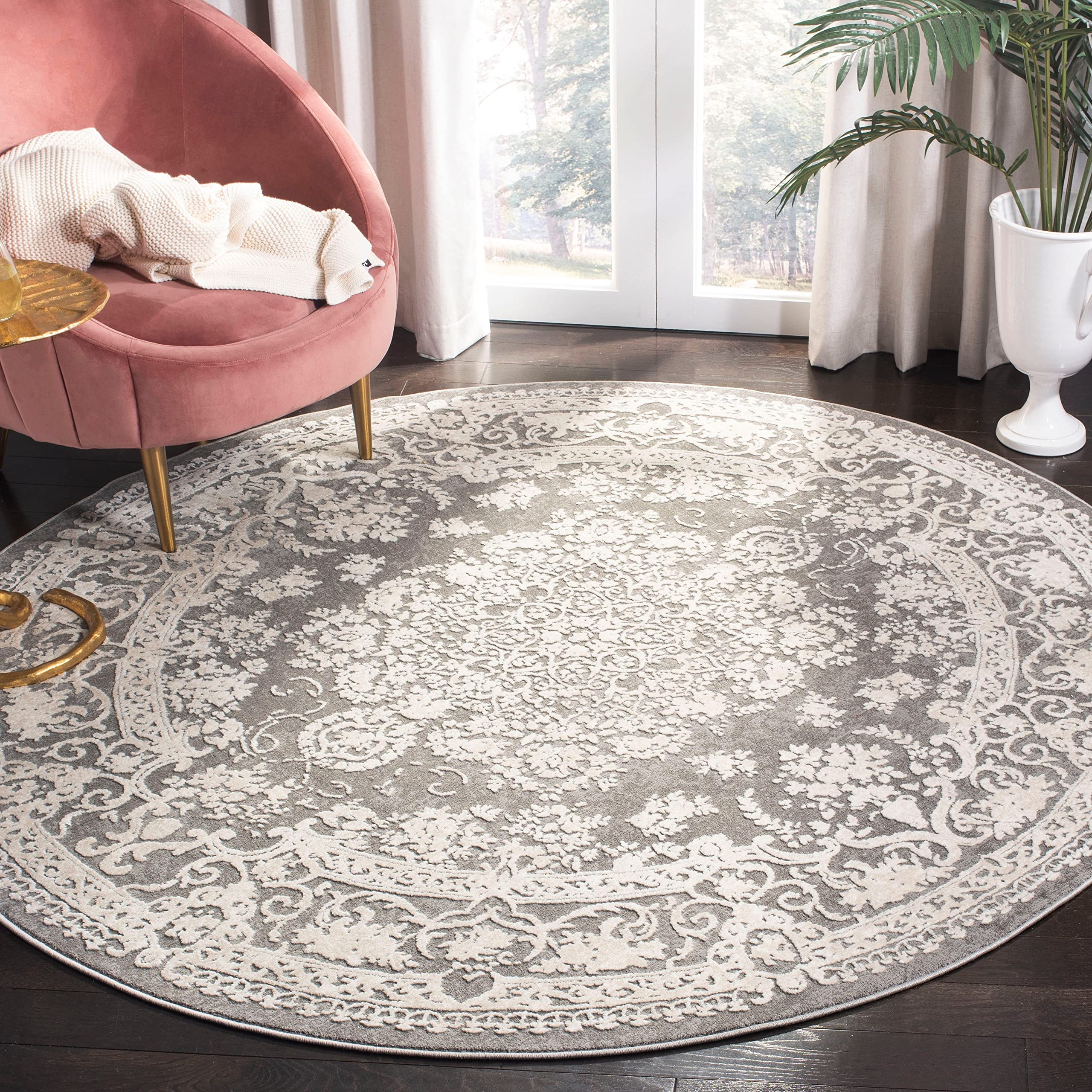 SAFAVIEH Reflection Collection 5 Round Dark Grey / Cream RFT664B Vintage Distressed Area Rug