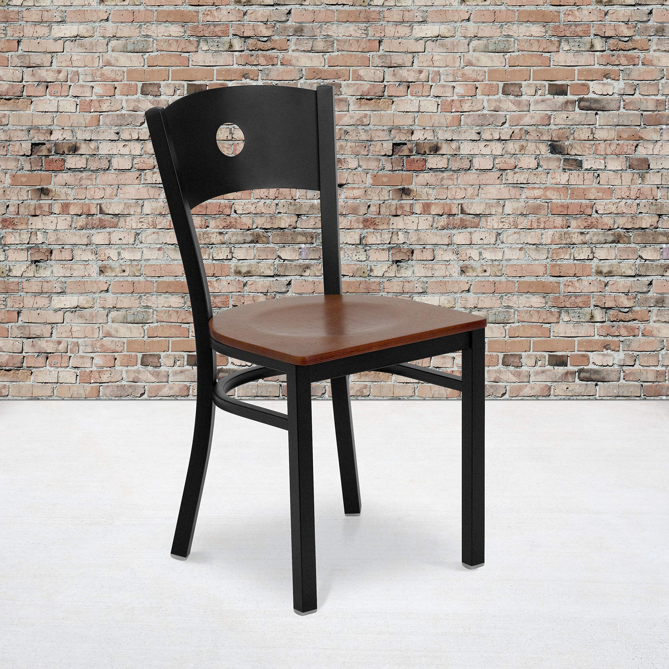 Flash Furniture HERCULES Series Black Circle Back Metal Restaurant Chair - Cherry Wood Seat