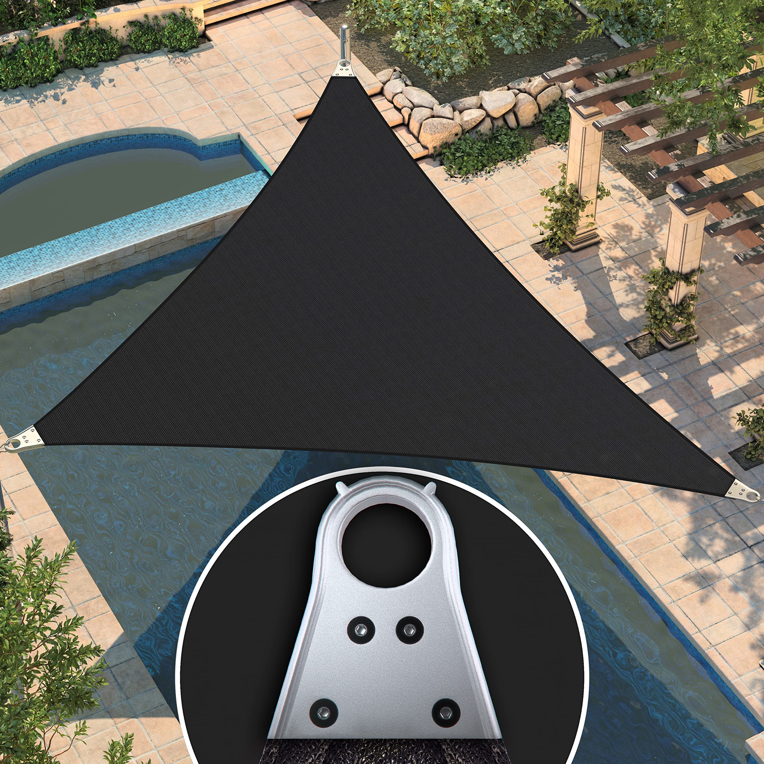 Amgo 18' X 25' X 30.81' Black Triangle Super Ring Sun Shade Sail Order To Make Upf50+ Agsrt Canopy Awning Shades For Patio, 98%