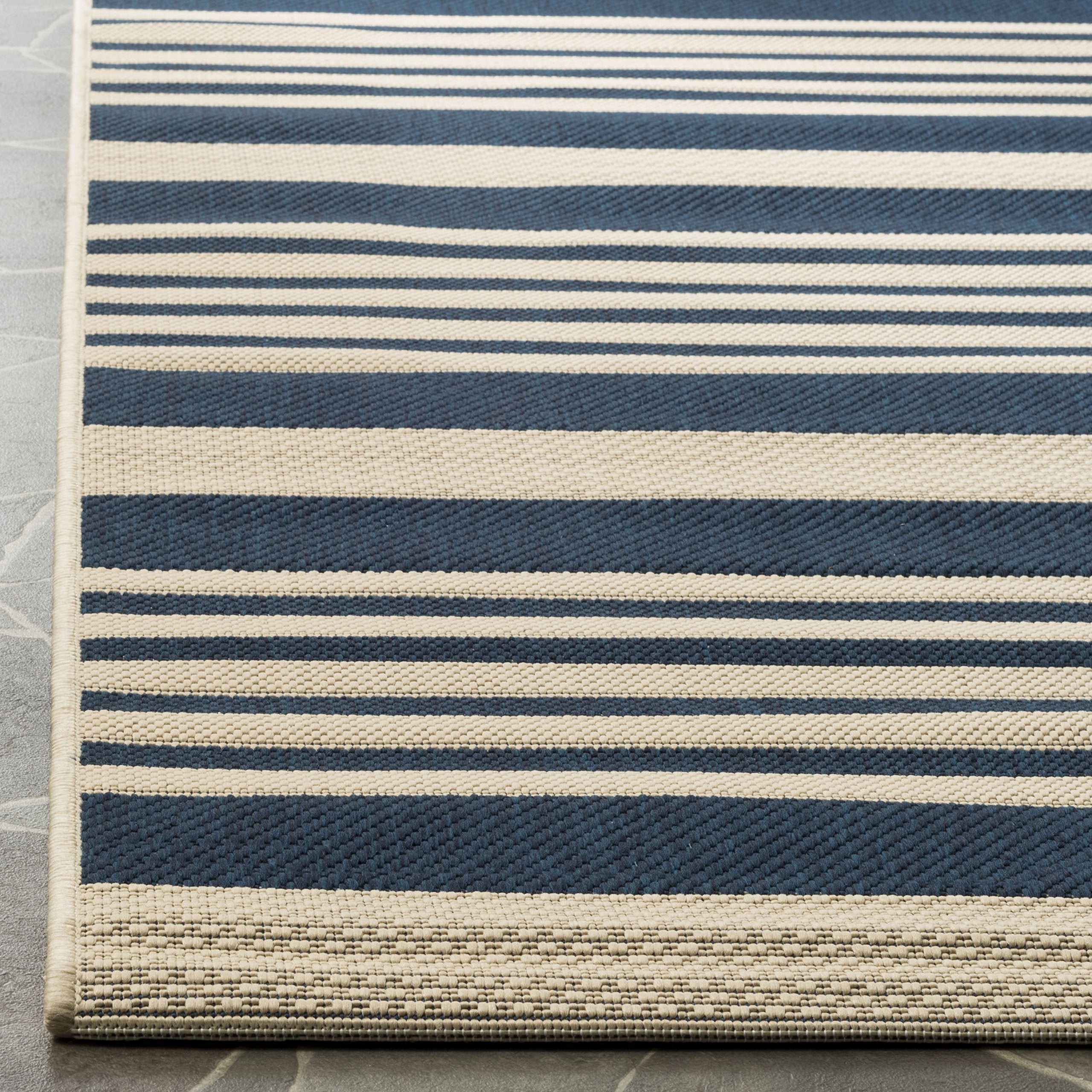 Safavieh Courtyard Collection Area Rug - 6'7'' X 9'6'', Navy & Beige, Non-Shedding & Easy Care, Indoor/Outdoor & Washable-Ideal