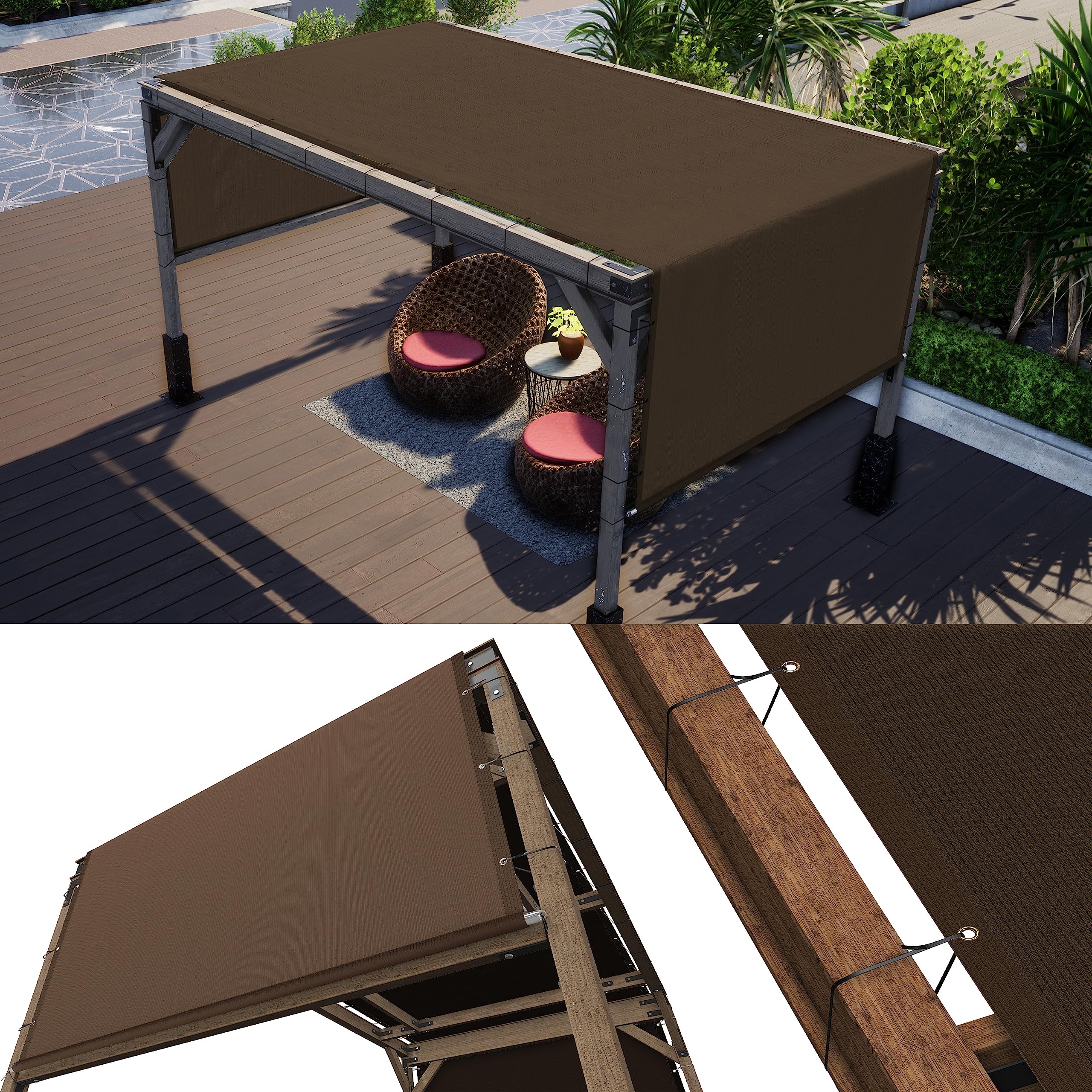 ColourTree 10 W x 12 L Brown Pergola Sun Shade Canopy Replacement Cover, Commercial Grade 260 GSM Cloth for Outdoor Patio, Inc
