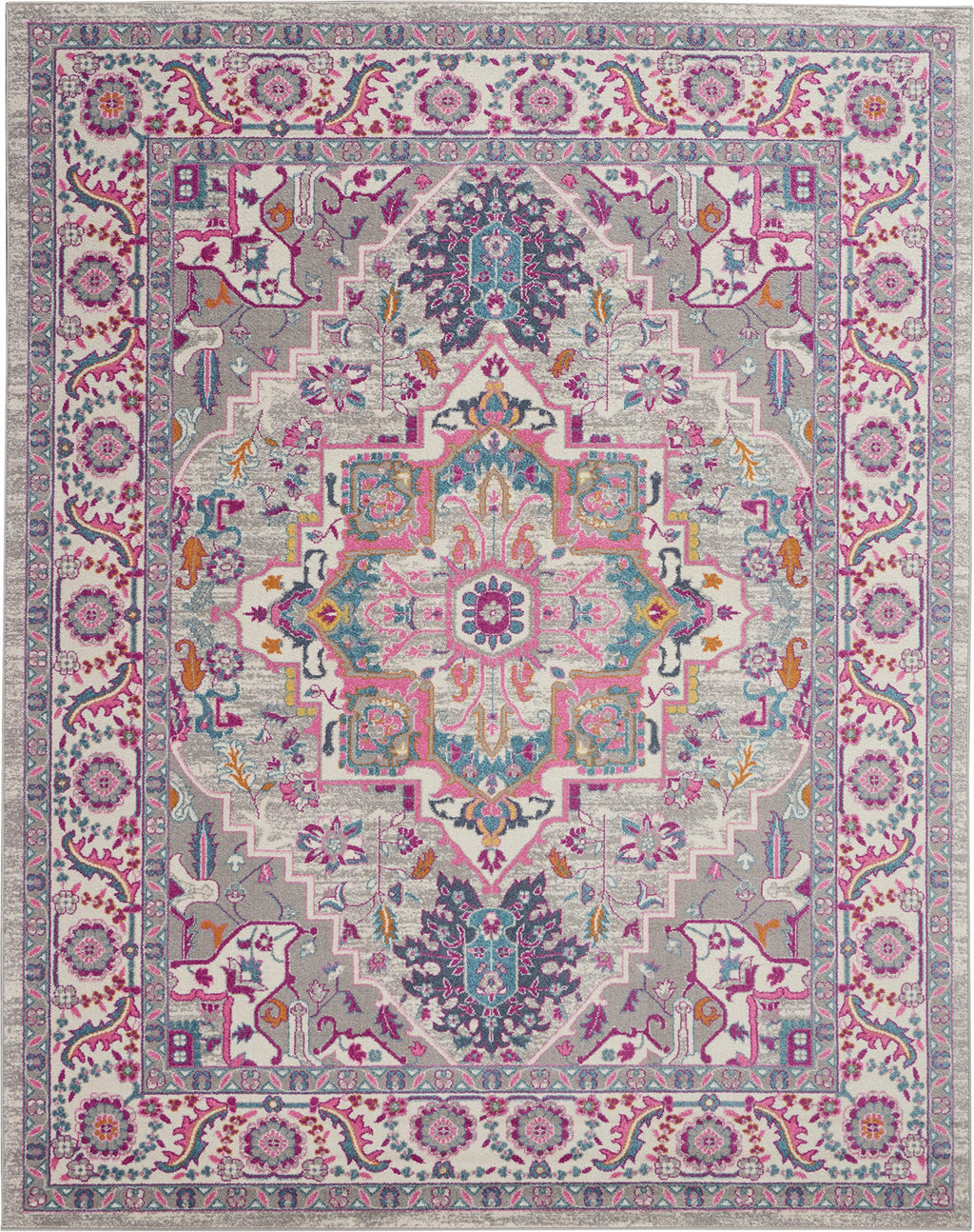 Nourison Passion Bohemian Light Grey/Pink 8' X 10' Area Rug, Easy Cleaning, Non Shedding, Bed Room, Living Room, Dining Room, Kitchen (8X10)