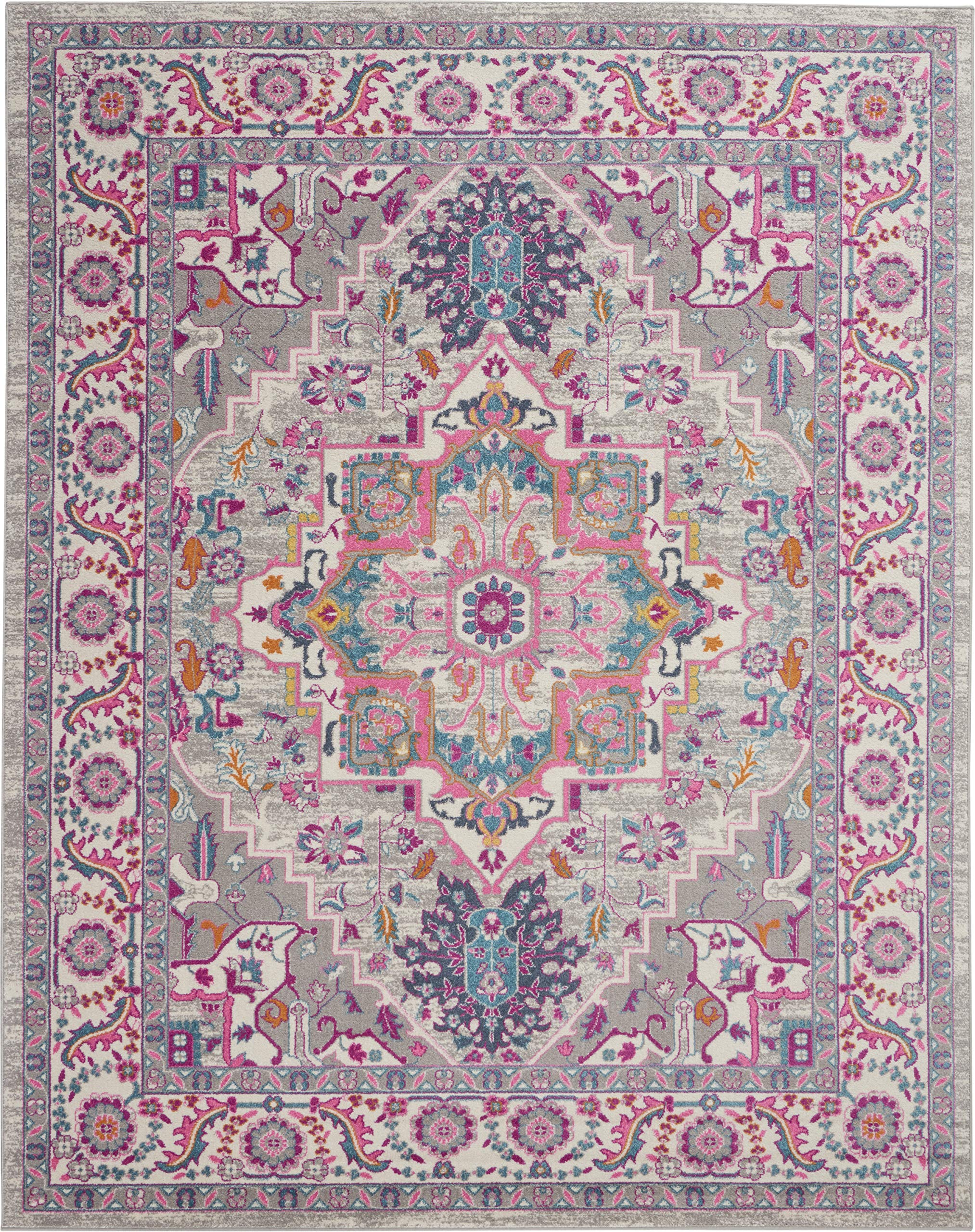 Nourison Passion Bohemian Light Grey/Pink 8' X 10' Area Rug, Easy Cleaning, Non Shedding, Bed Room, Living Room, Dining Room, Kitchen (8X10)