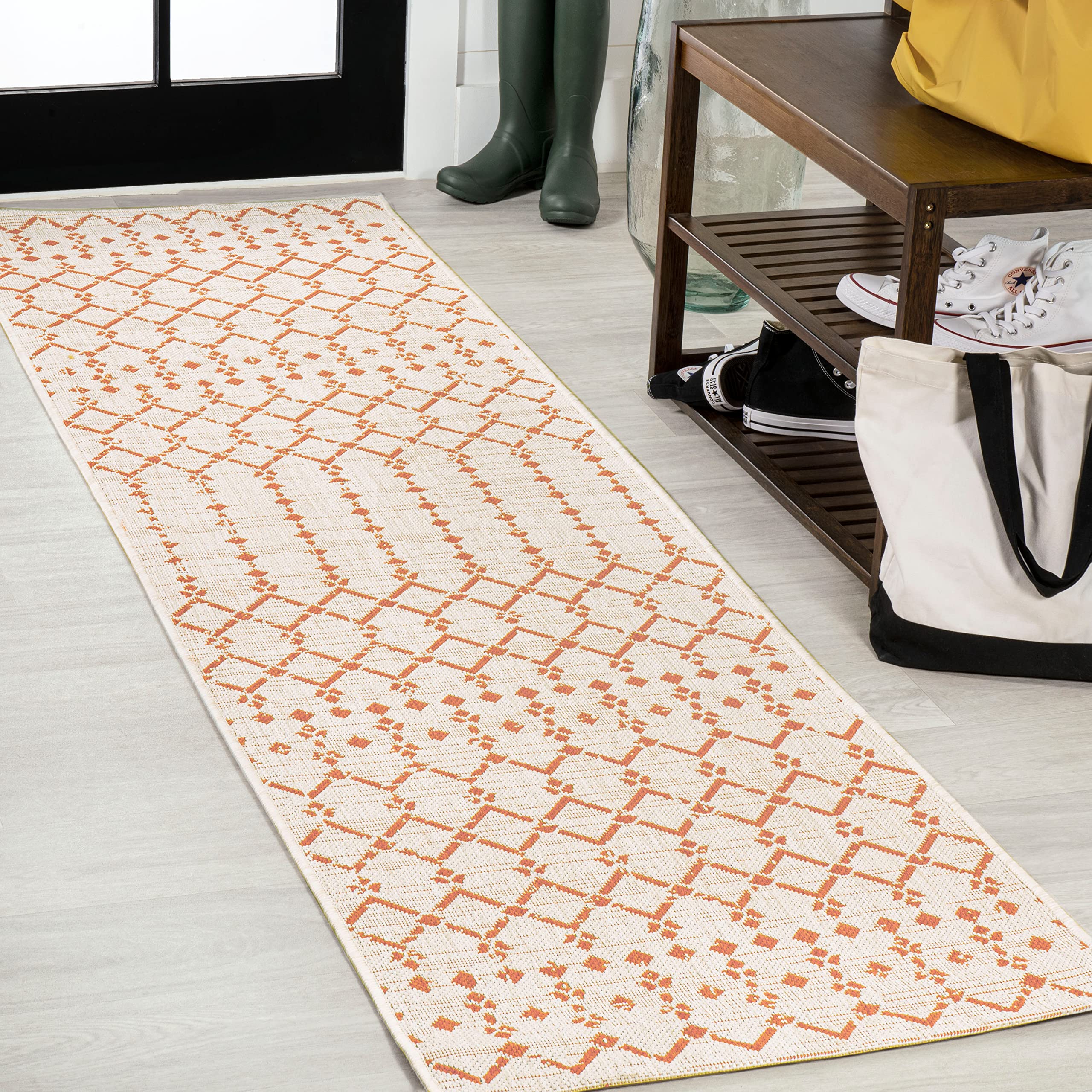 Jonathan Y Smb108O-28 Ourika Moroccan Geometric Textured Weave Indoor Outdoor Area Rug, Bohemian, Rustic, Scandinavian Easy Clea