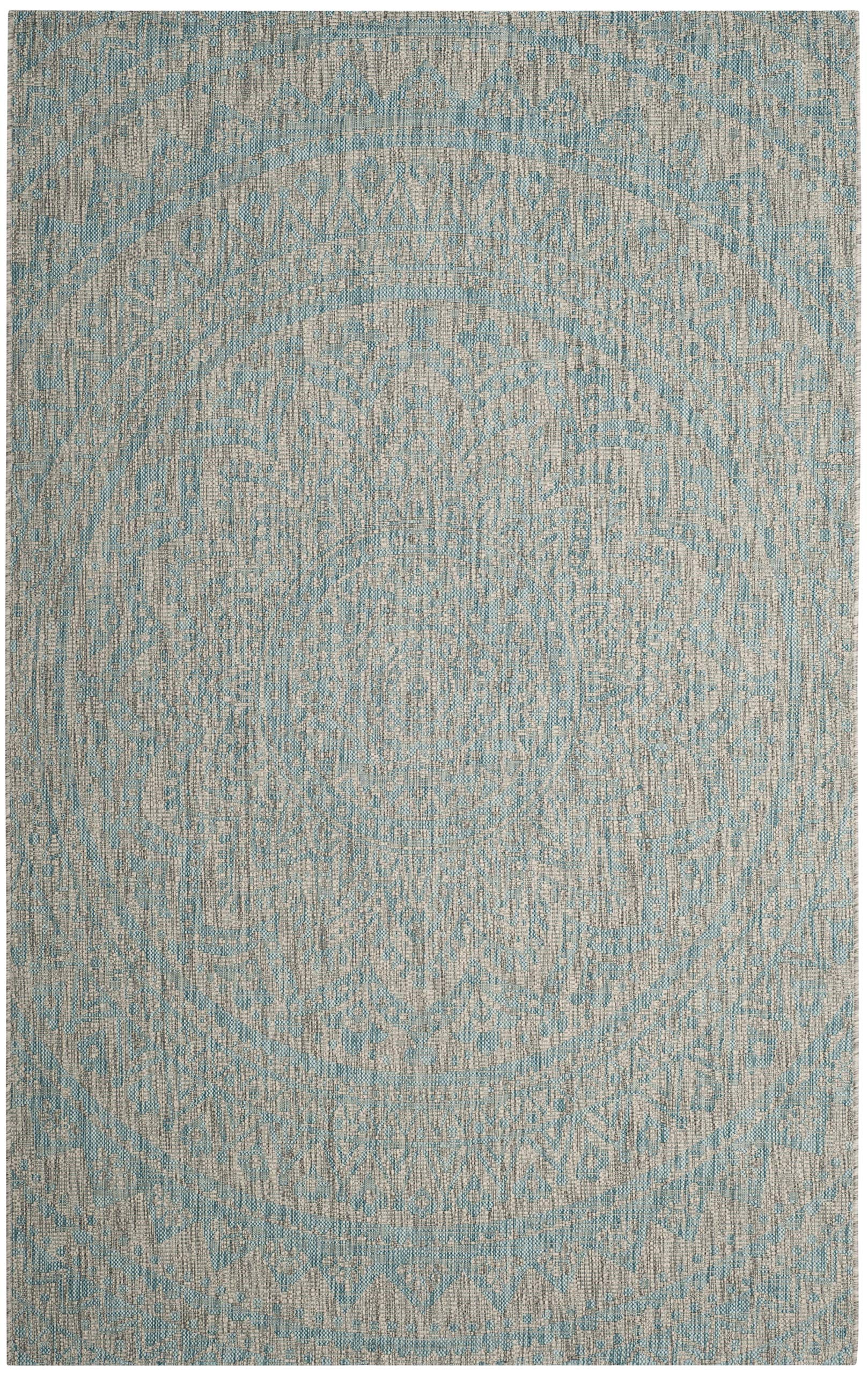 Safavieh Courtyard Collection 5'3' X 7'7' Light Grey / Aqua Cy8734 Indoor/ Outdoor Waterproof Easy Cleaning Patio Backyard Mudroom Area Rug