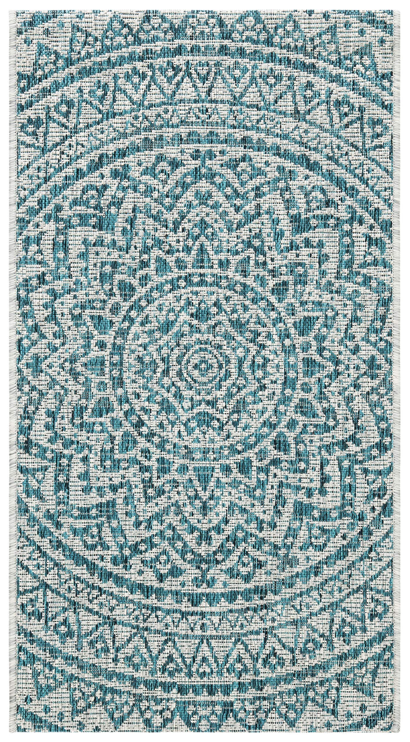 Safavieh Courtyard Collection 2' X 3'7' Light Grey / Teal Cy8734 Indoor/ Outdoor Waterproof Easy Cleaning Patio Backyard Mudroom Accent Rug