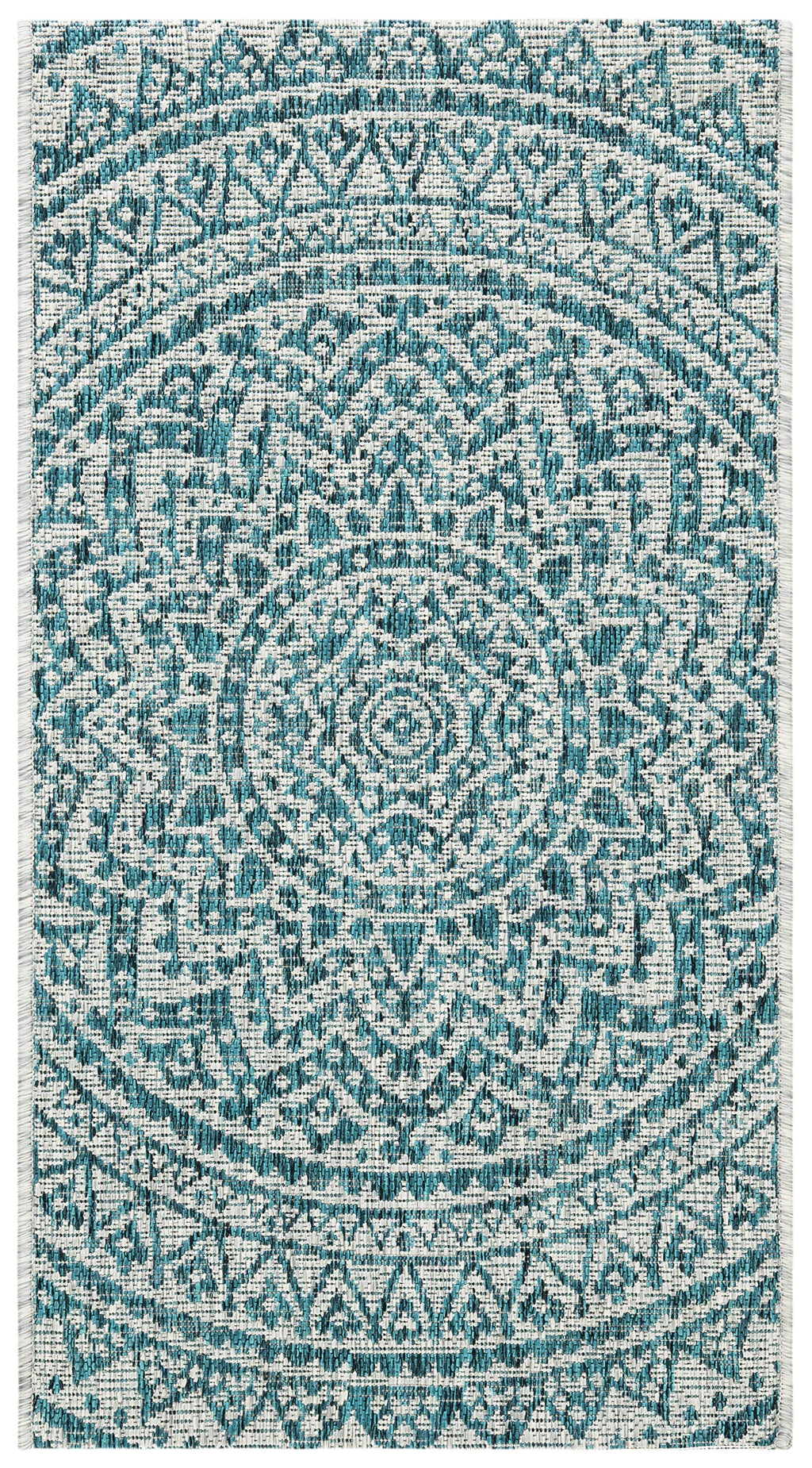 Safavieh Courtyard Collection 2' X 3'7' Light Grey / Teal Cy8734 Indoor/ Outdoor Waterproof Easy Cleaning Patio Backyard Mudroom Accent Rug