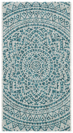 Safavieh Courtyard Collection 2' X 3'7' Light Grey / Teal Cy8734 Indoor/ Outdoor Waterproof Easy Cleaning Patio Backyard Mudroom Accent Rug