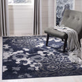 SAFAVIEH Adirondack Collection 6 Square Navy / Silver ADR114N Floral Glam Damask Distressed Non-Shedding Living Room Bedroom Di