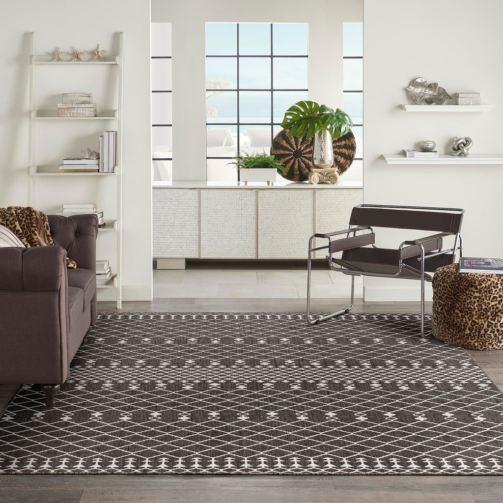 Nourison Positano Indoor/Outdoor Black 8' X 10' Area Rug, Easy Cleaning, Non Shedding, Bed Room, Living Room, Dining Room, Backyard, Deck, Patio (8X10)