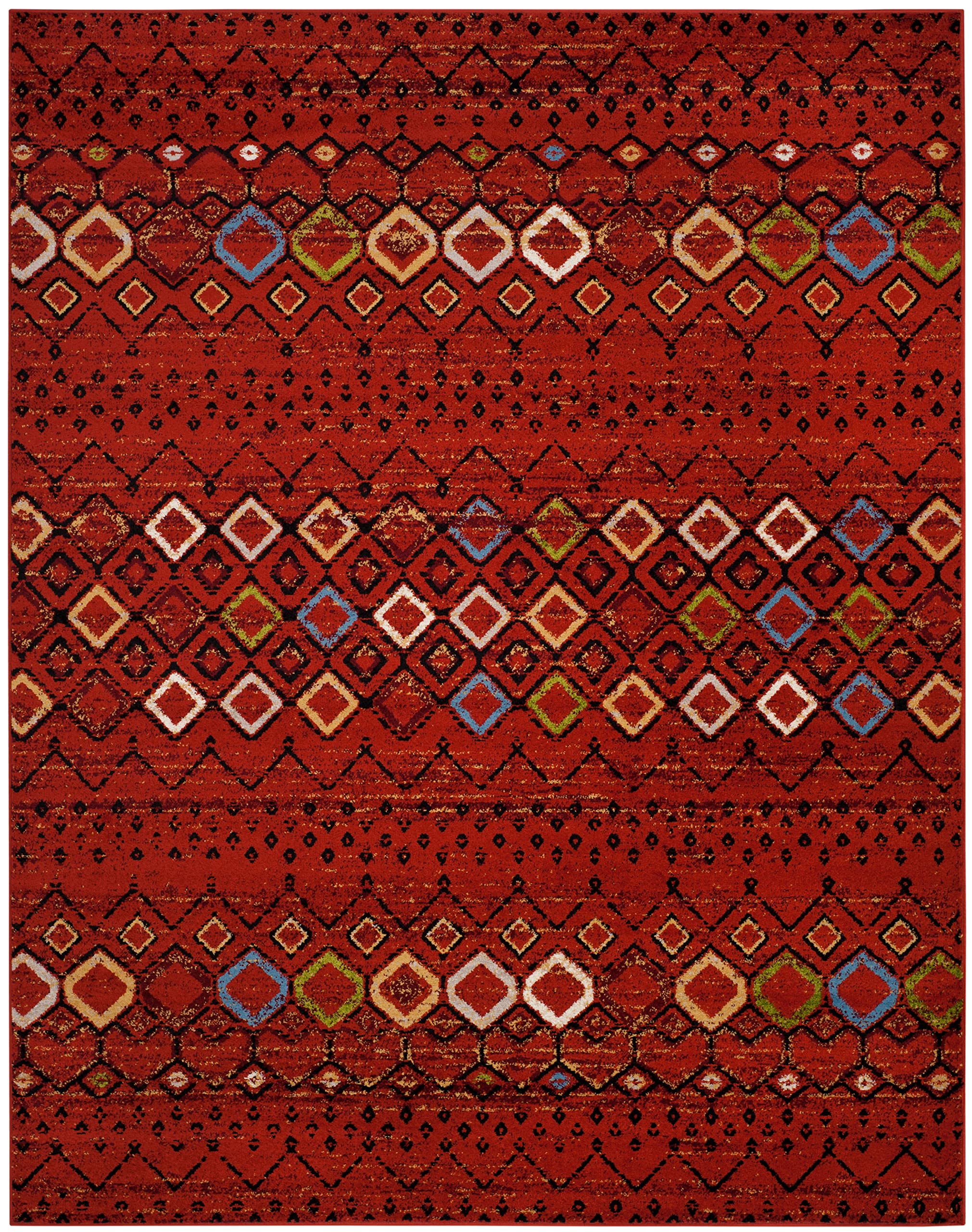 Safavieh Amsterdam Collection Area Rug - 10' X 14', Terracotta & Multi, Moroccan Boho Design, Non-Shedding & Easy Care, Ideal Fo