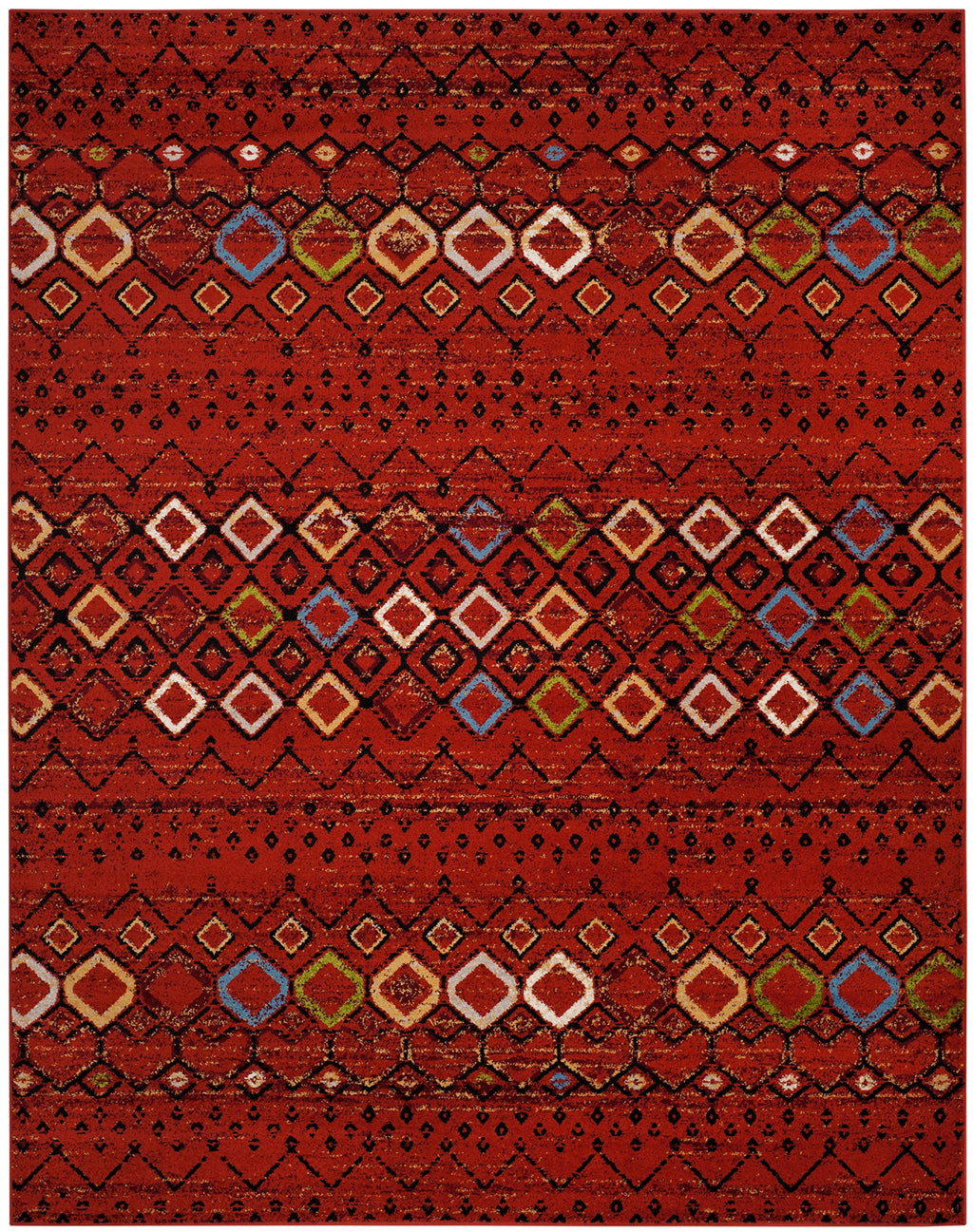 Safavieh Amsterdam Collection Area Rug - 9' X 12', Terracotta & Multi, Moroccan Boho Design, Non-Shedding & Easy Care, Ideal For