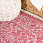 Jonathan Y Smb104E-210 Malta Bohemian Medallion Textured Weave Indoor Outdoor Area Rug, Coastal,Traditional,Transitional Easy Clean,Bedroom,Kitchen,Backyard,Patio,Non-Shed, Fuchsia/Light Gray, 2 X 10
