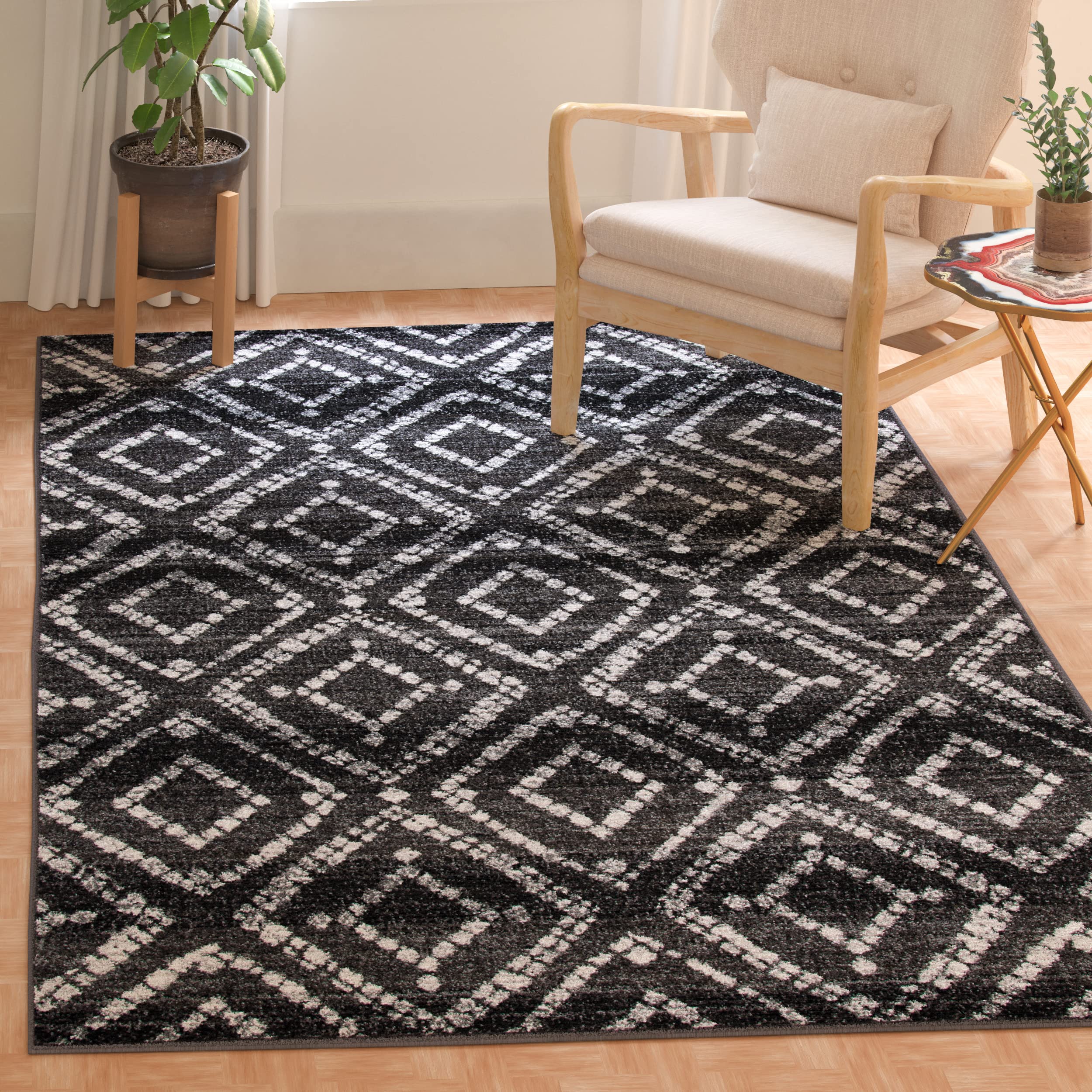 SAFAVIEH Adirondack Collection Accent Rug - 3 x 5, Black & Ivory, Modern Distressed Design, Non-Shedding & Easy Care, Ideal fo