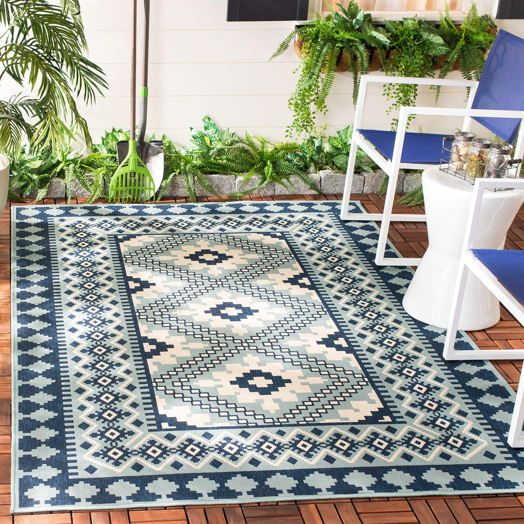 Safavieh Veranda Collection 2' X 3'7' Ivory/Blue Ver099 Boho Indoor/ Outdoor Non-Shedding Easy Scrubbing Patio Backyard Porch De