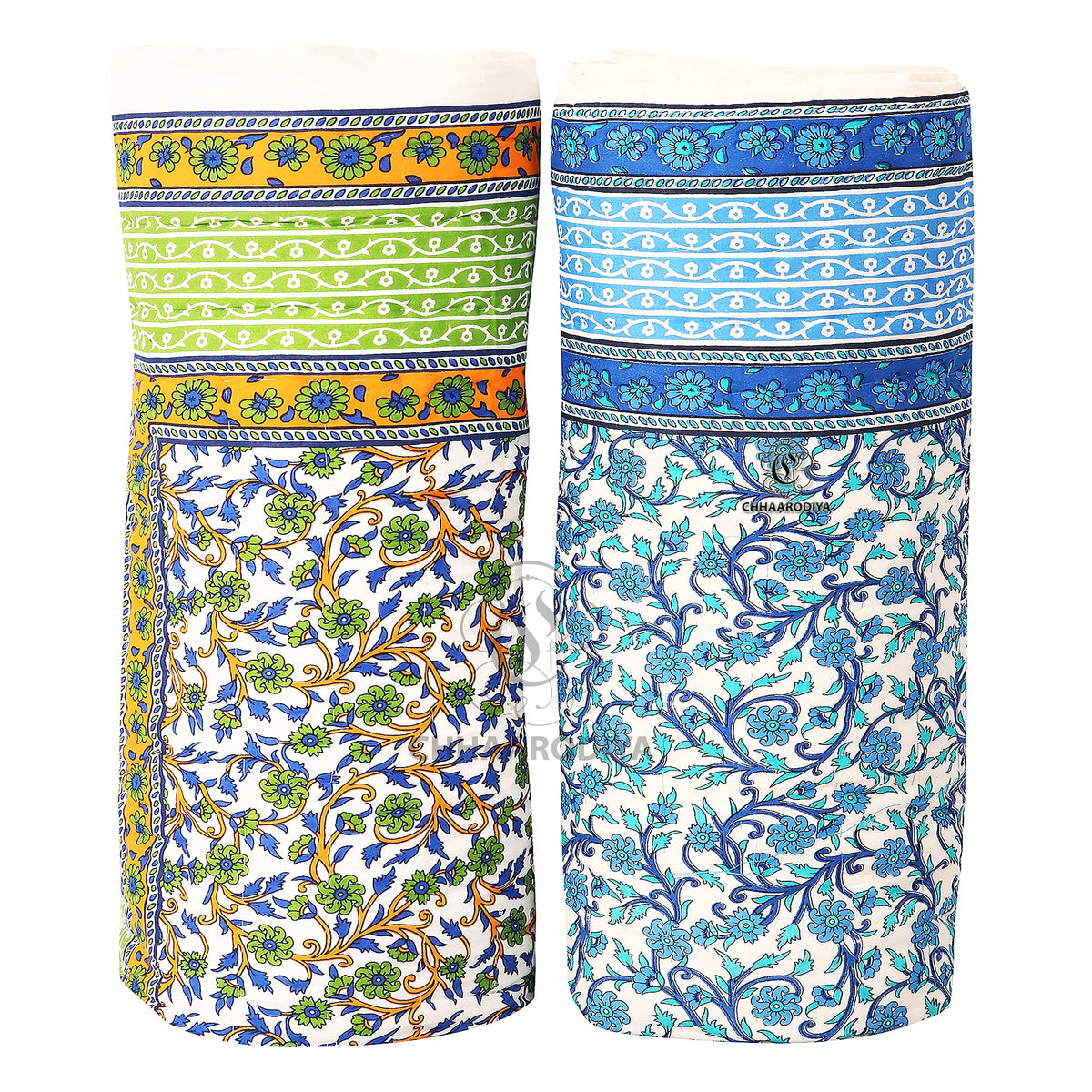 CHHAARODIYA Jaipuri Rajasthani Traditional Pure Cotton Single Bed Soft Jaipuri Ac/Winter Quilt/Razai Floral Blue&Green Print (55