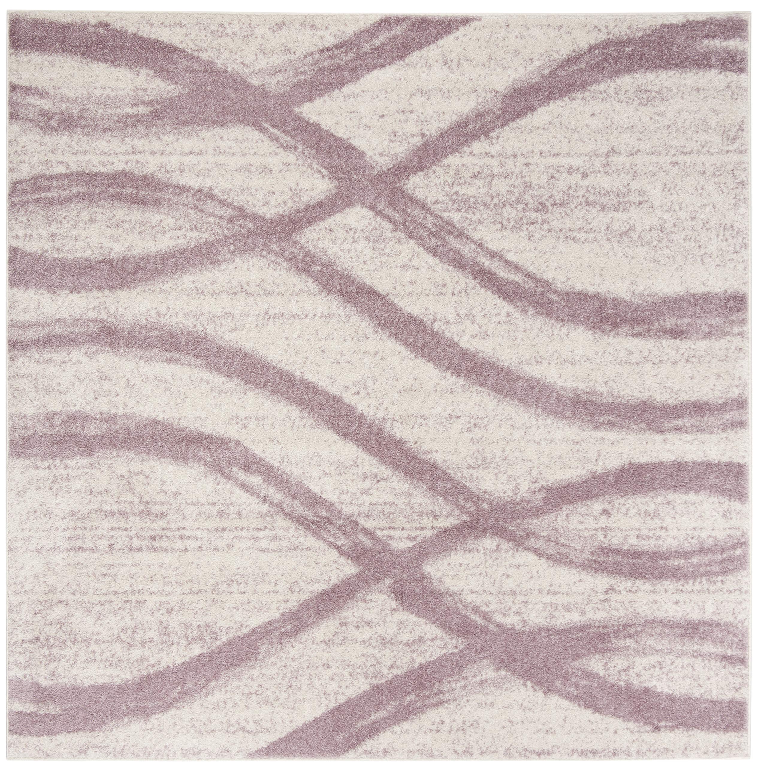 Safavieh Adirondack Collection Area Rug - 4' Square, Cream & Purple, Modern Wave Distressed Design, Non-Shedding & Easy Care, Id