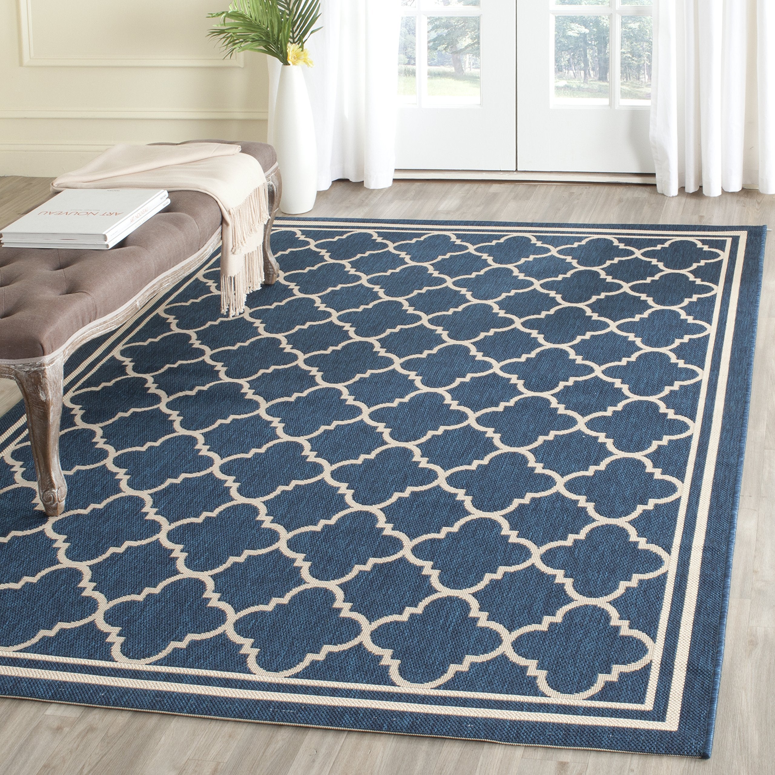 Safavieh Courtyard Collection 2'7' X 5' Navy/Beige Cy6918 Trellis Indoor/ Outdoor Waterproof Easy Cleaning Patio Backyard Area Rug