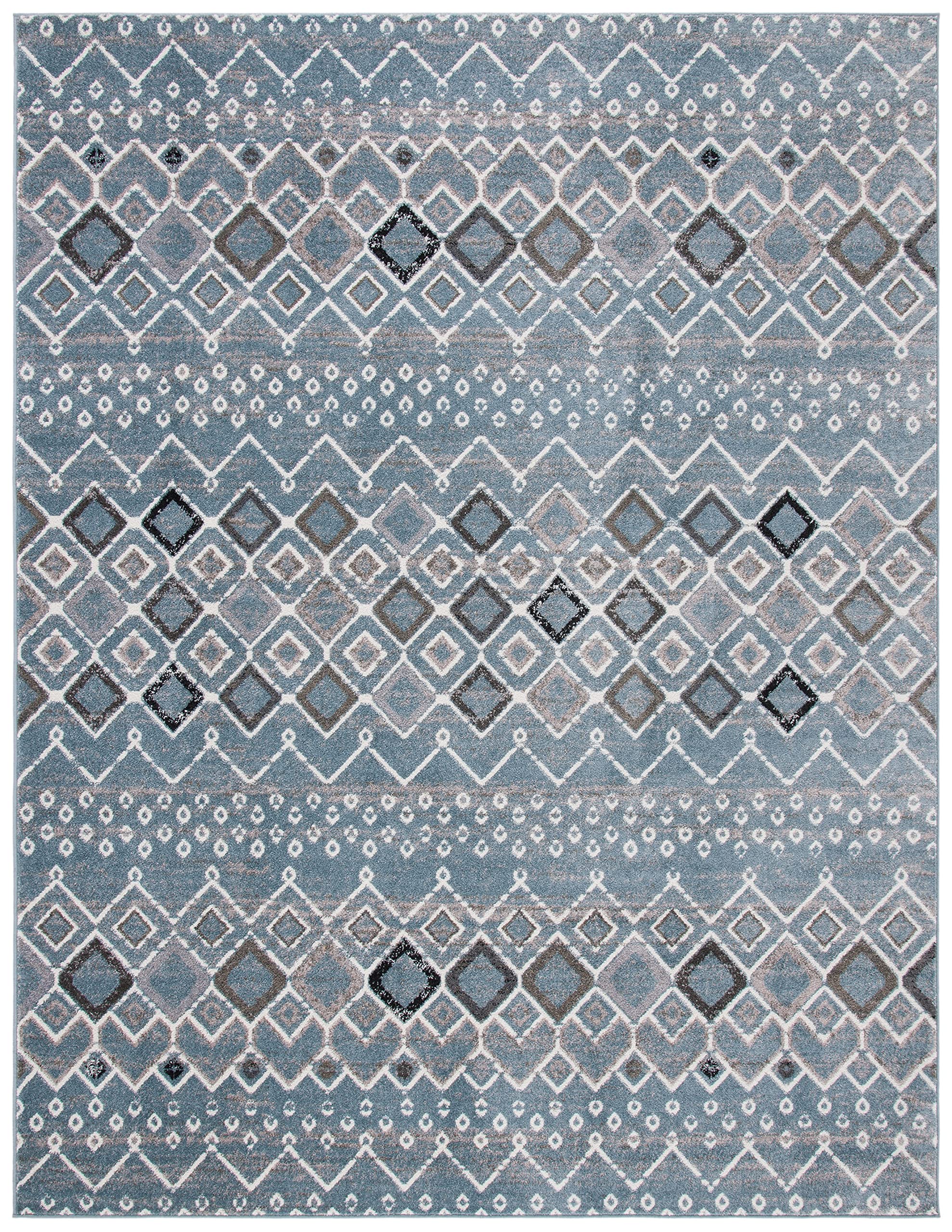 Safavieh Amsterdam Collection Area Rug - 10' X 14', Blue & Ivory, Moroccan Boho Design, Non-Shedding & Easy Care, Ideal For High