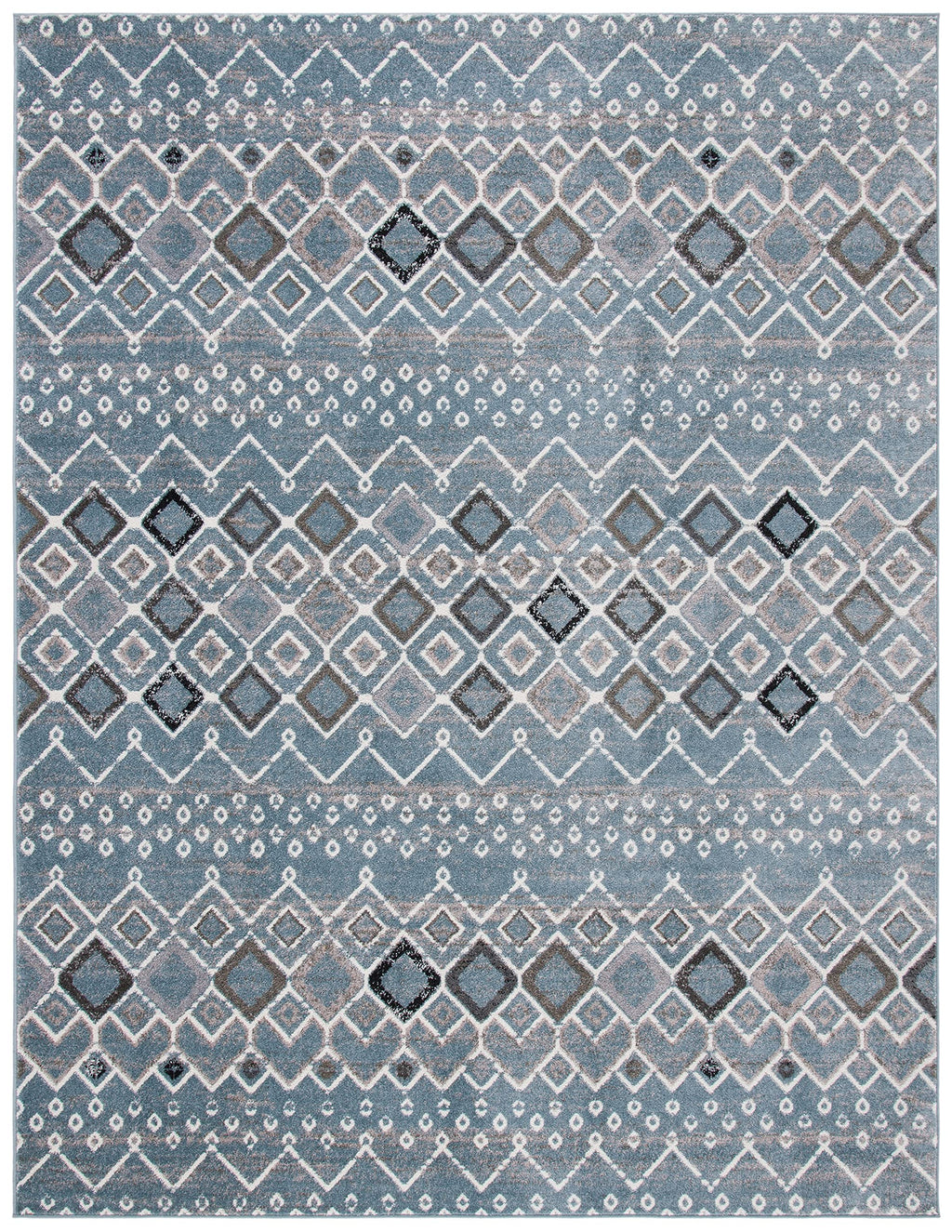 Safavieh Amsterdam Collection X-Large Area Rug - 11' X 15', Blue & Ivory, Moroccan Boho Design, Non-Shedding & Easy Care, Ideal