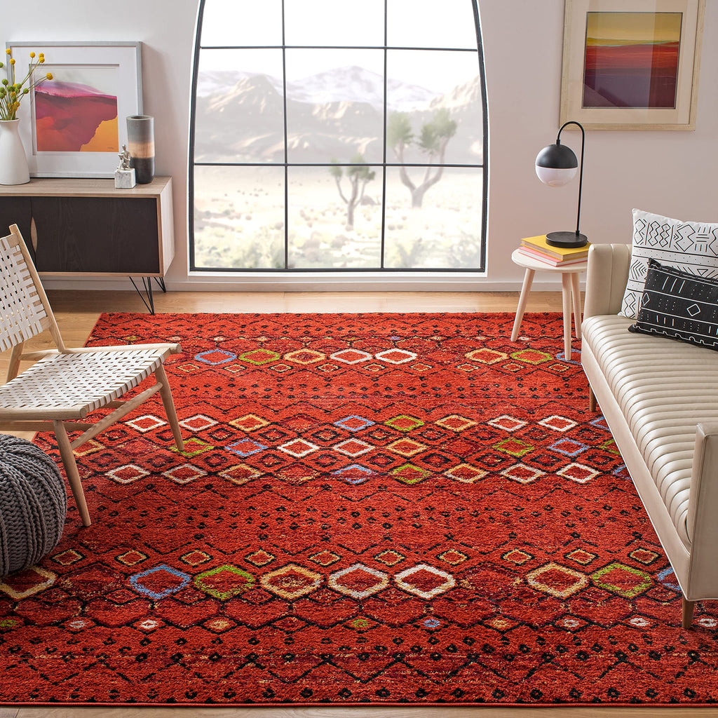 SAFAVIEH Amsterdam Collection 5'1'' Square Terracotta / Multi AMS108D Moroccan Boho Non-Shedding Living Room Bedroom Area Rug