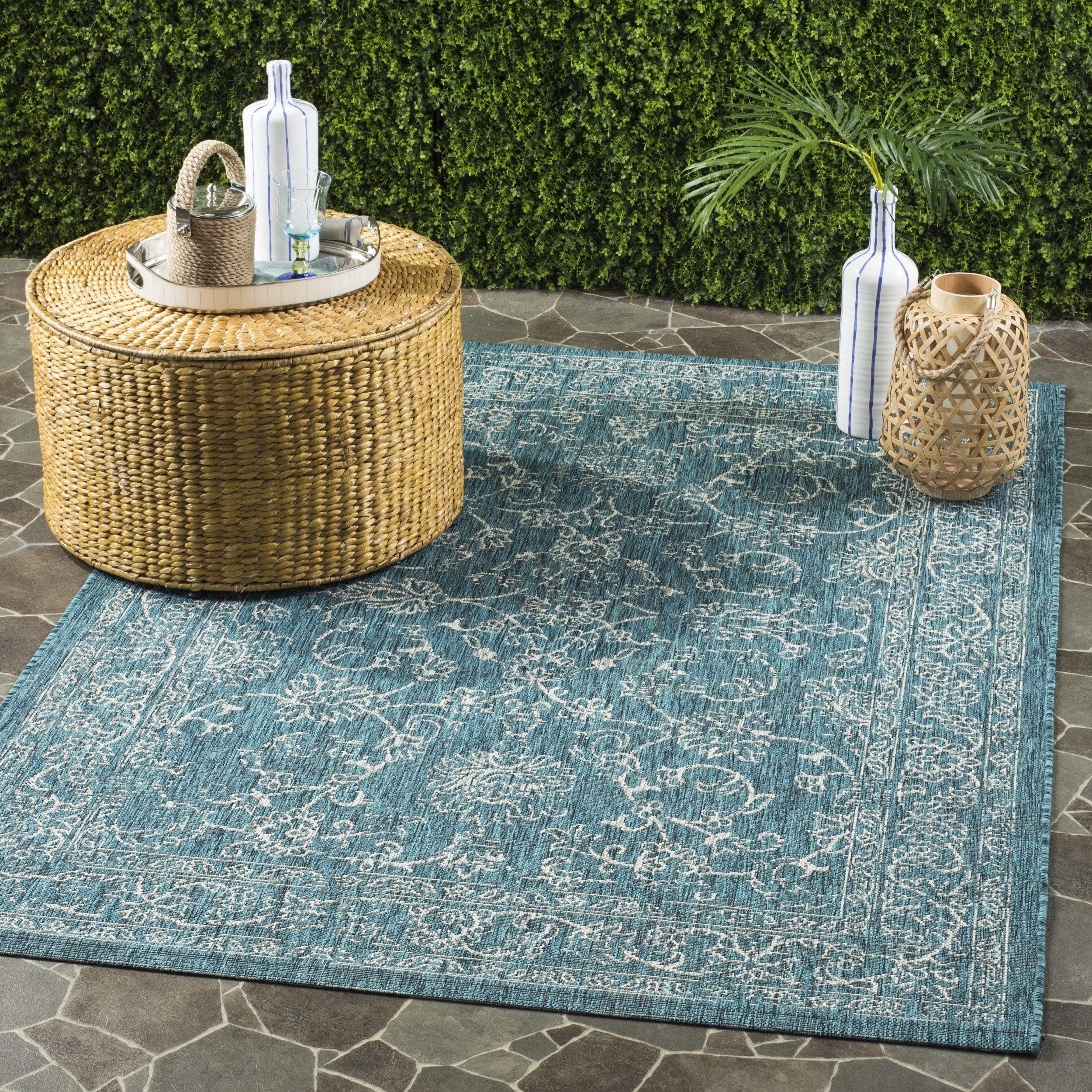 Safavieh Courtyard Collection Cy8680 Indoor/ Outdoor Non-Shedding Stain Resistant Patio Backyard Area Rug, 4' X 5'7', Turquoise