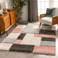 Well Woven Ella Pink Geometric Boxes Thick Soft Plush 3D Textured Shag Area Rug 4x6 (311 x 53)