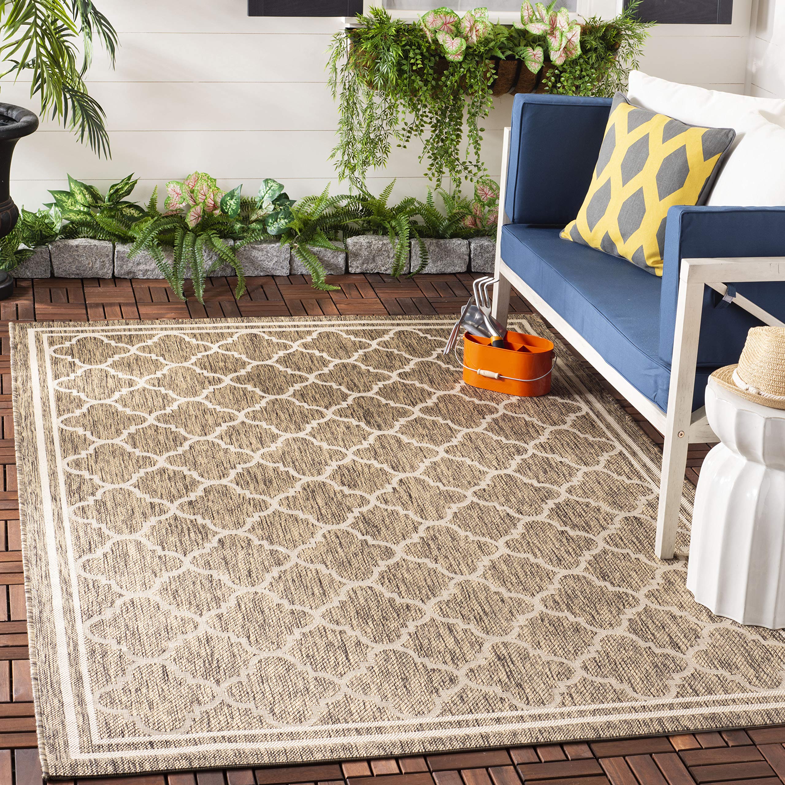 SAFAVIEH Courtyard Collection 27 x 5 Brown/Bone CY6918 Trellis Indoor/ Outdoor Splashproof Easy Scrubbing Patio Backyard Mudro