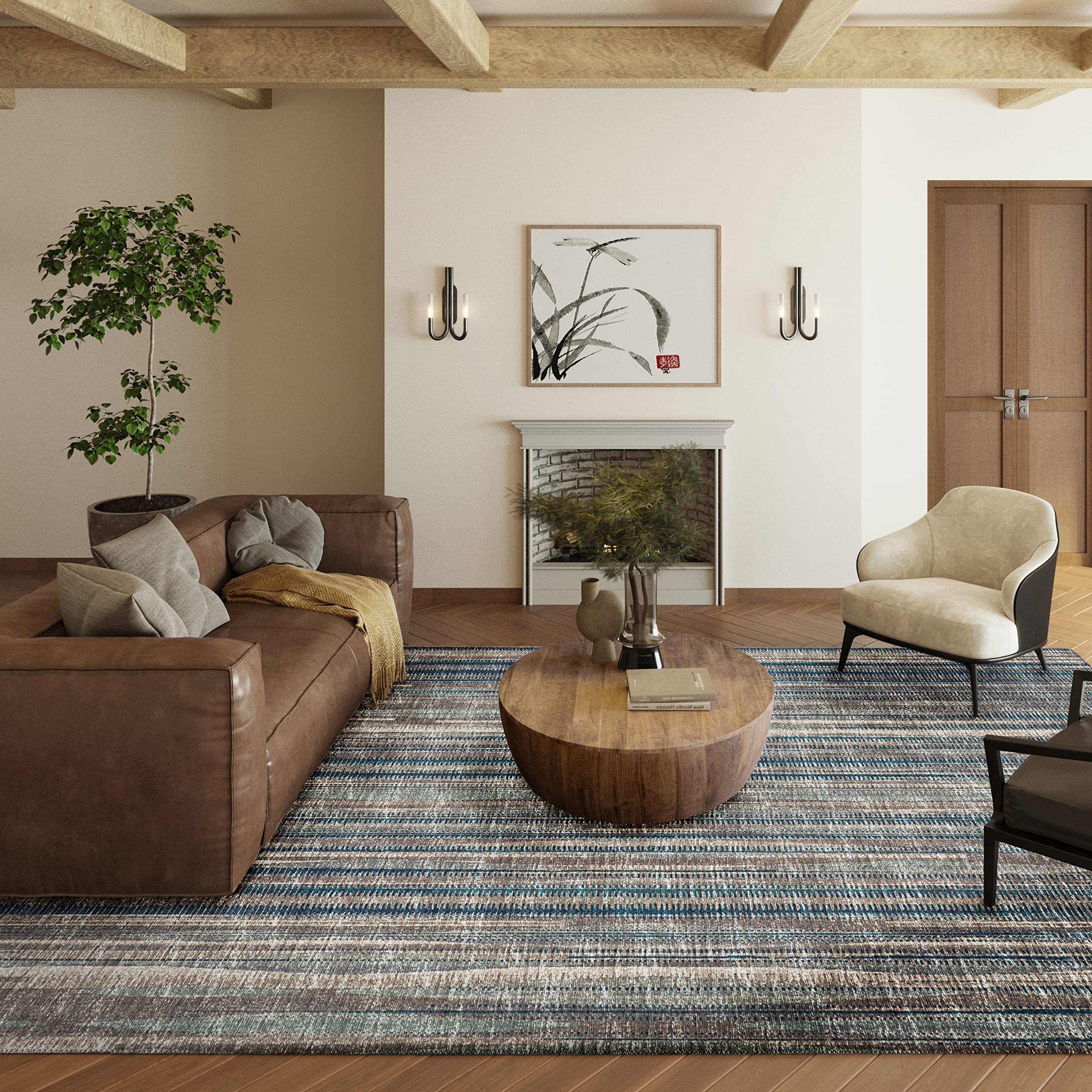 Addison Rugs Waverly 3' X 5' Awa31 Earth Indoor Outdoor Area Rug, Stain Resistant, Machine Washable, Non Shedding, Bedroom, Living Room, Dining Room, Kitchen Rug