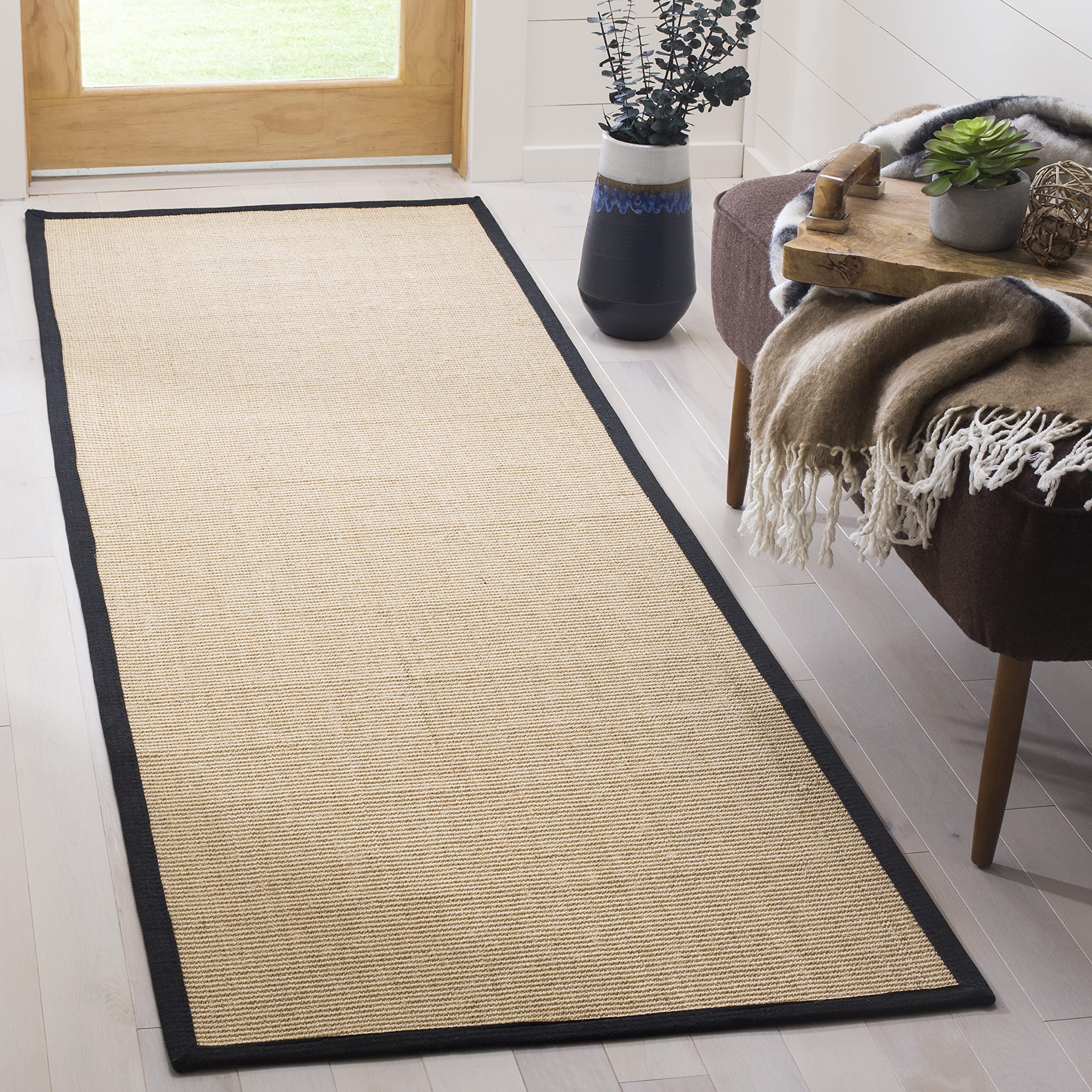 SAFAVIEH Natural Fiber Collection Runner Rug - 26 x 8, Maize & Black, Border Sisal Design, Easy Care, Ideal for High Traffic A