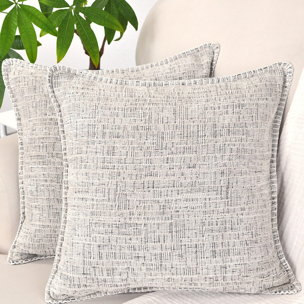 18X18 Pillow Covers For Couch Pillows Cream White & Black Set Of 2, Decorative Soft Textured Cozy Chenille Cushions Covers, Mode