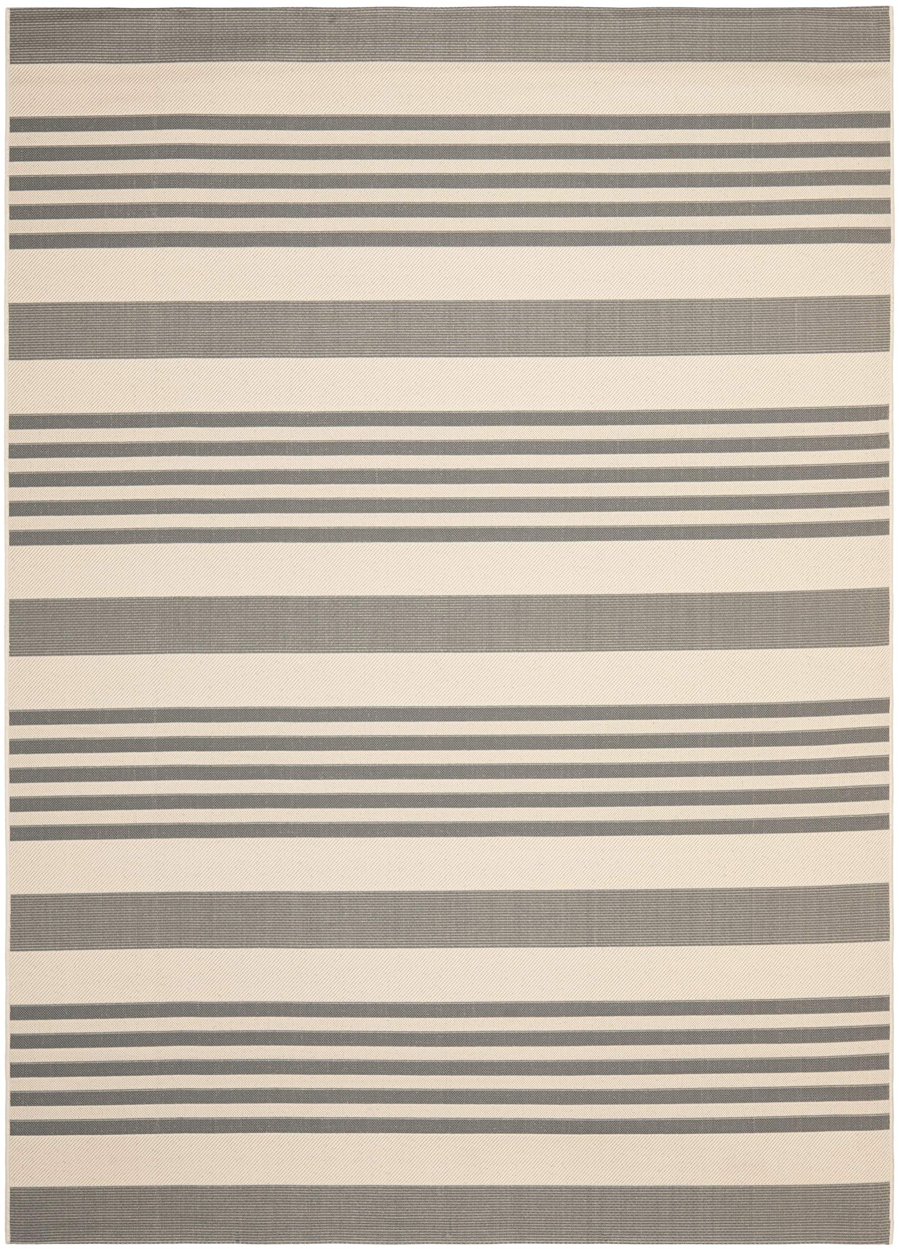 SAFAVIEH Courtyard Collection Area Rug - 8 x 10, Grey & Bone, Stripe Design, Non-Shedding & Easy Care, Indoor/Outdoor & Washab