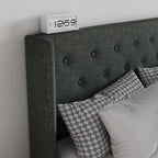 Sha Cerlin Full Size Lift Up Storage Bed/Button Tufted Wingback Headboard/Hydraulic Storage/Upholstered Platform Bed Frame/No Box Spring Needed/Wood Slats Support/Dark Grey