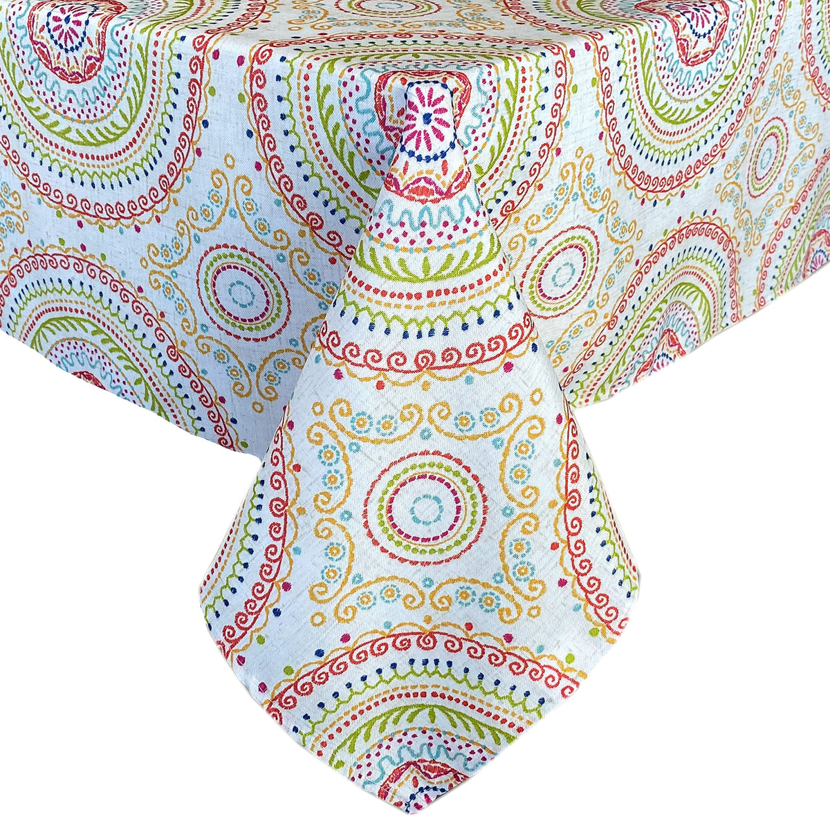 Newbridge Circle Stitch Contemporary Print Indoor/Outdoor Soil Resistant Fabric Tablecloths (60' X 120' Oblong, Multi)